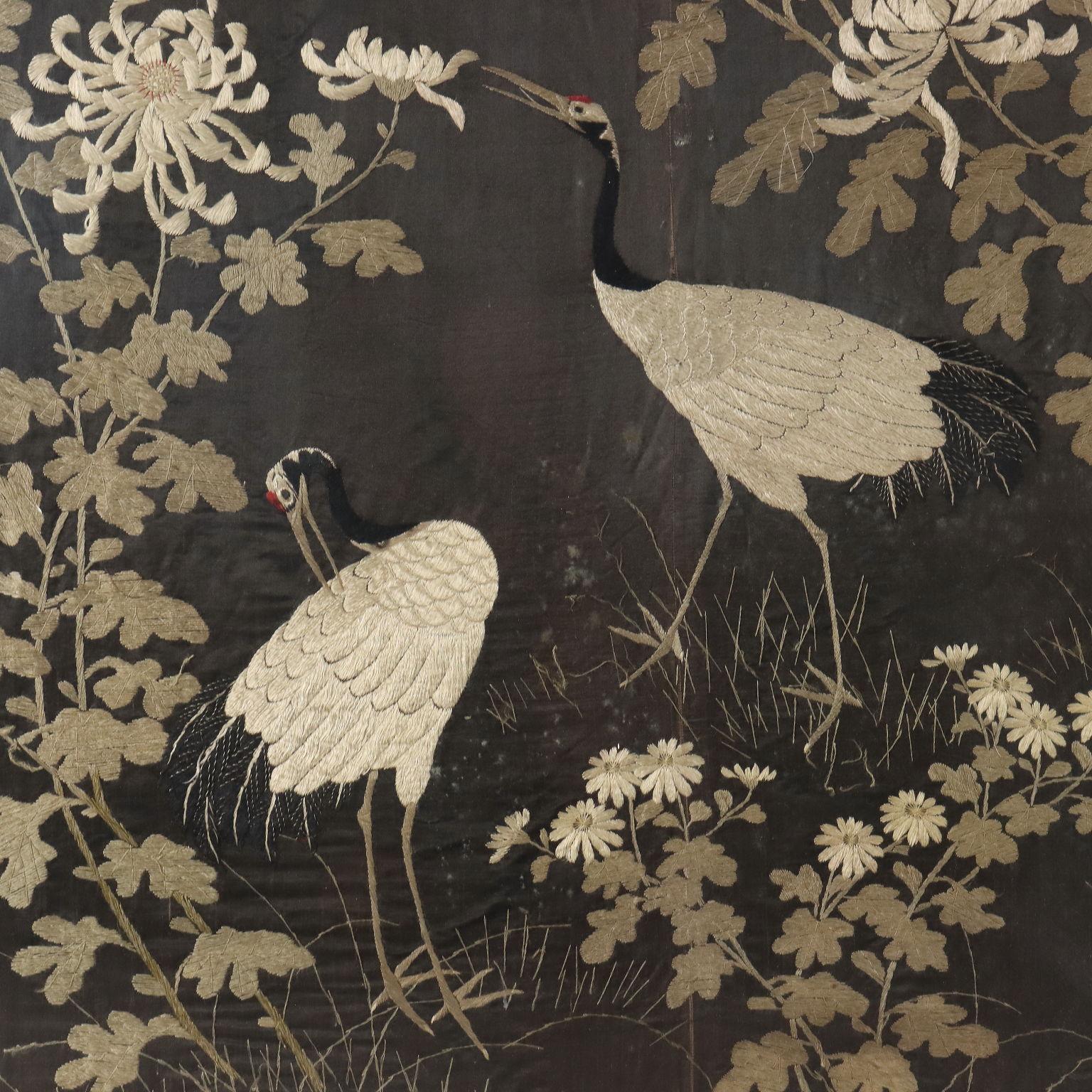 Late 19th Century Japanese Tapestry on Silk 19th century For Sale