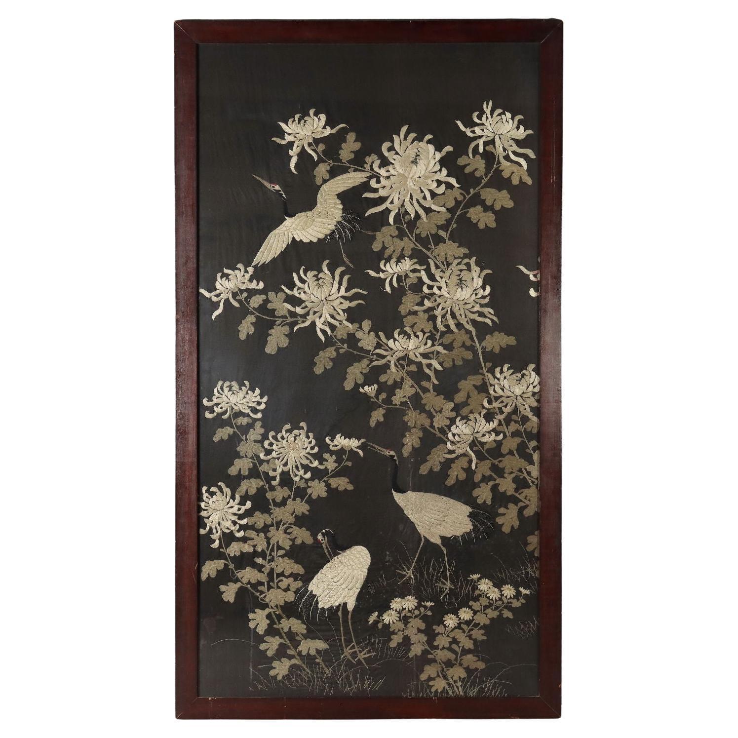 Japanese Tapestry on Silk 19th century For Sale