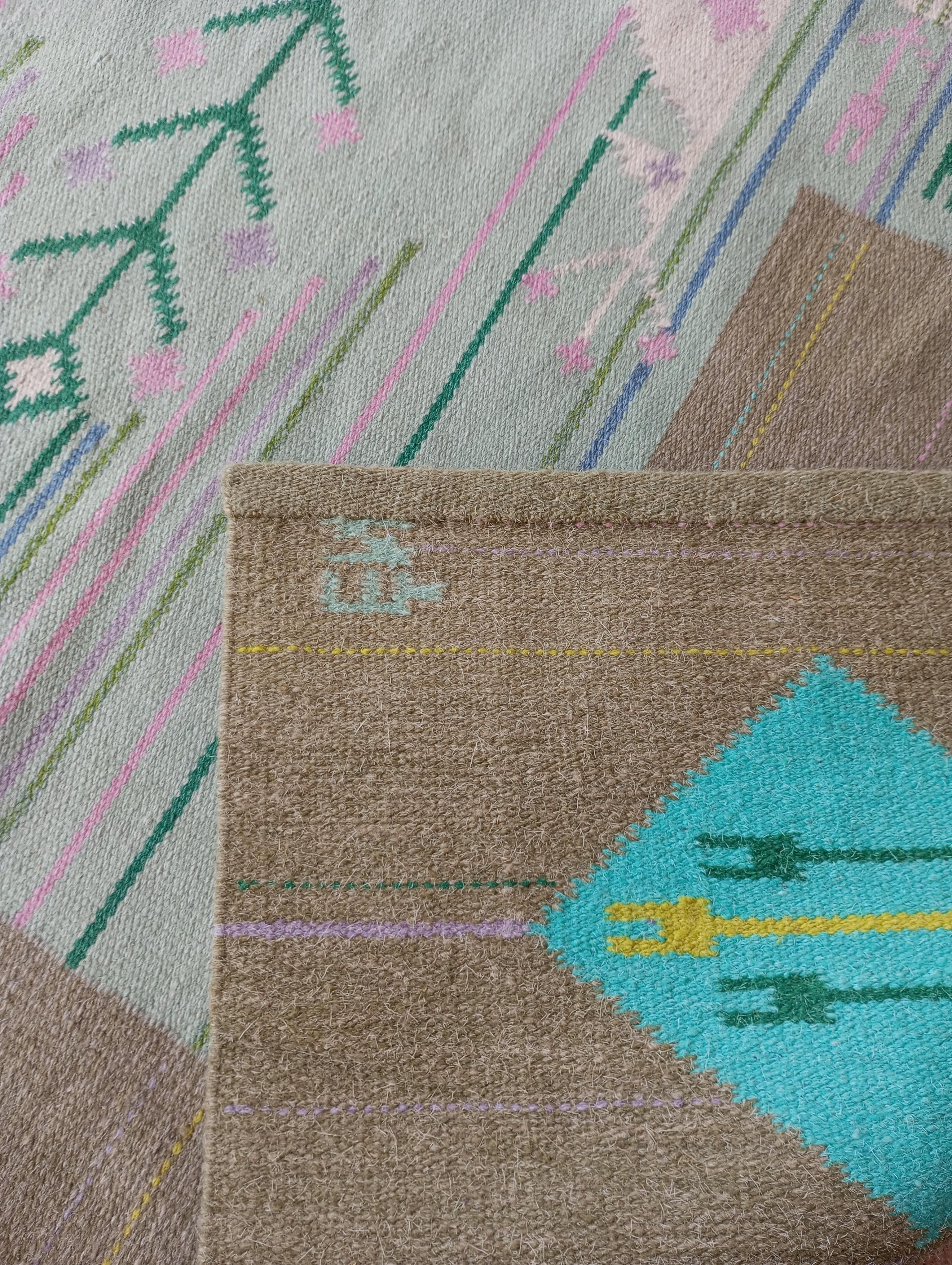 Handgewebter schwedischer Rölakan-Wandteppich aus den 1970er Jahren mit Monogramm Éva Németh im Angebot 6