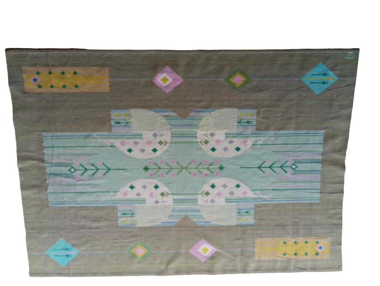 Handgewebter schwedischer Rölakan-Wandteppich aus den 1970er Jahren mit Monogramm Éva Németh im Angebot 7