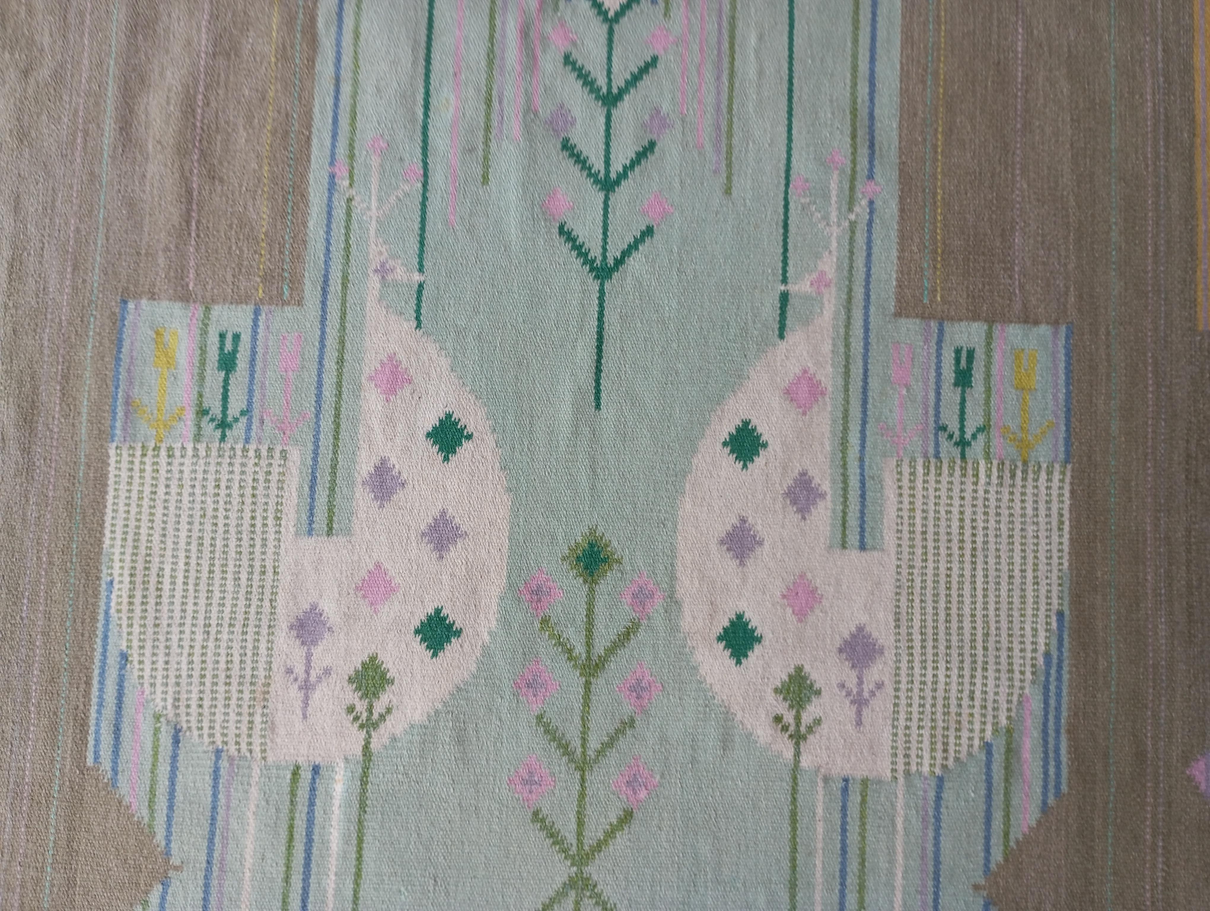 Handgewebter schwedischer Rölakan-Wandteppich aus den 1970er Jahren mit Monogramm Éva Németh im Angebot 1
