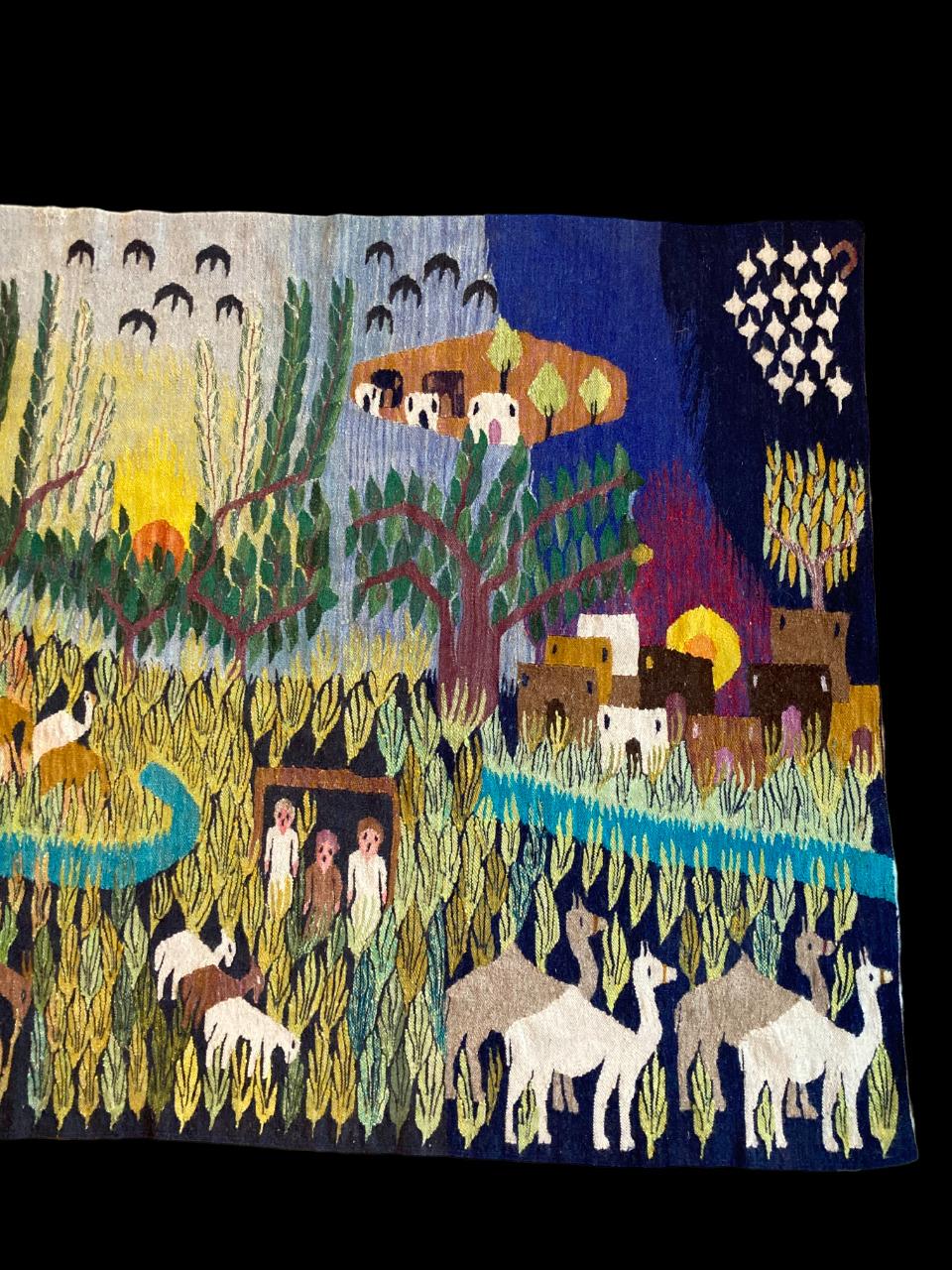 Wandteppich „tropisches Dorf“ von Alfredo Gauro Ambroso Ambrosi 220 x 120 (Wolle) im Angebot