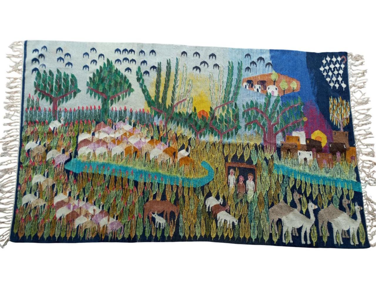 Wandteppich 'tropisches Dorf' von Alfredo Gauro Ambrosi (Brazilian) im Angebot