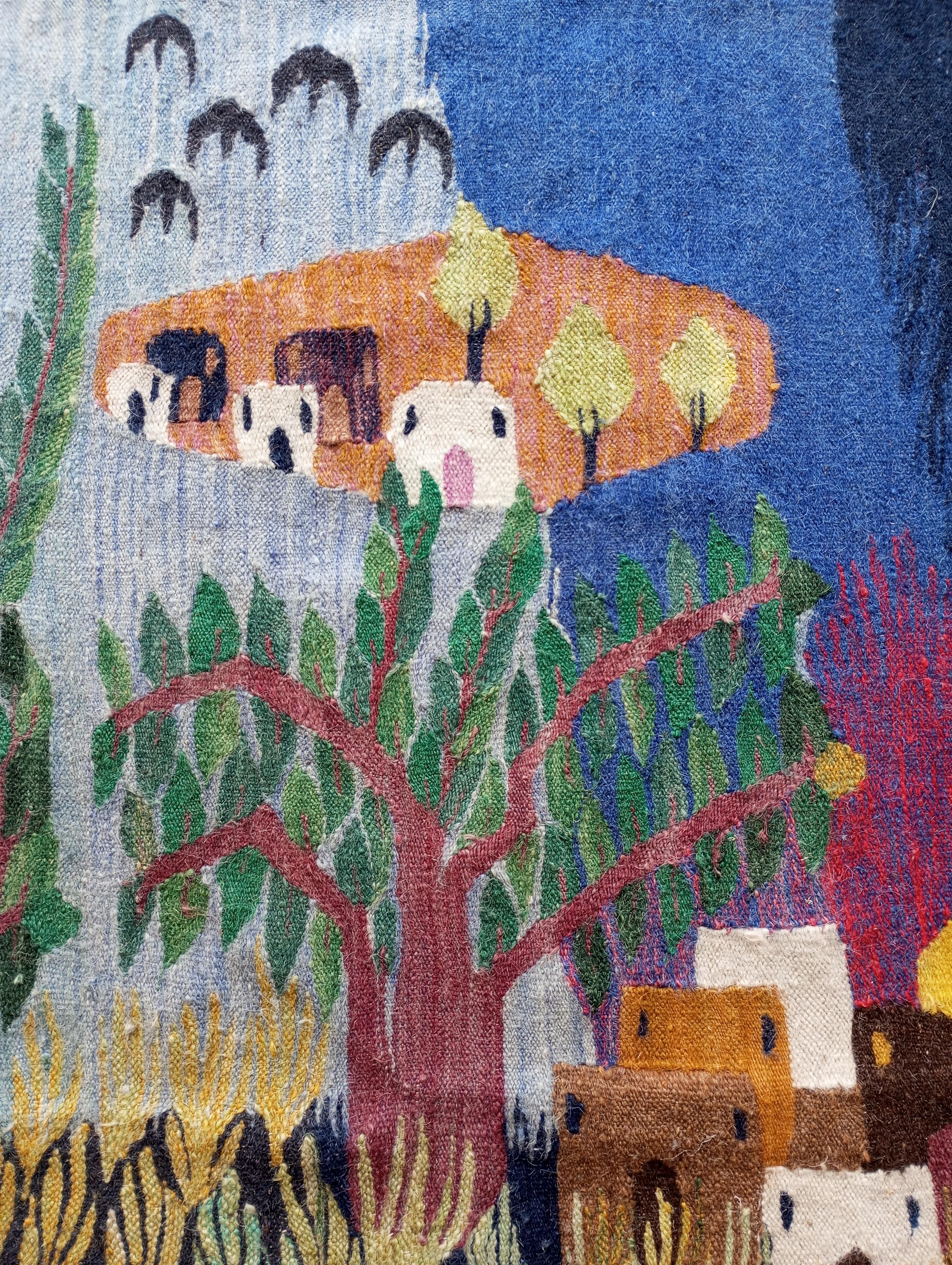Wandteppich 'tropisches Dorf' von Alfredo Gauro Ambrosi (Wolle) im Angebot