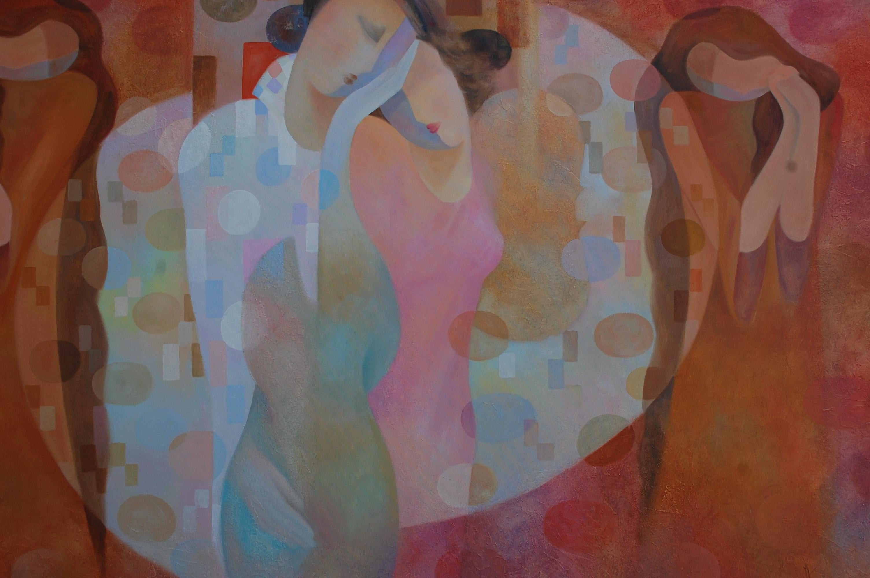 Großes figuratives abstraktes Gemälde mit Frauen, gewickelt – Painting von Arbe Ara Berberyan