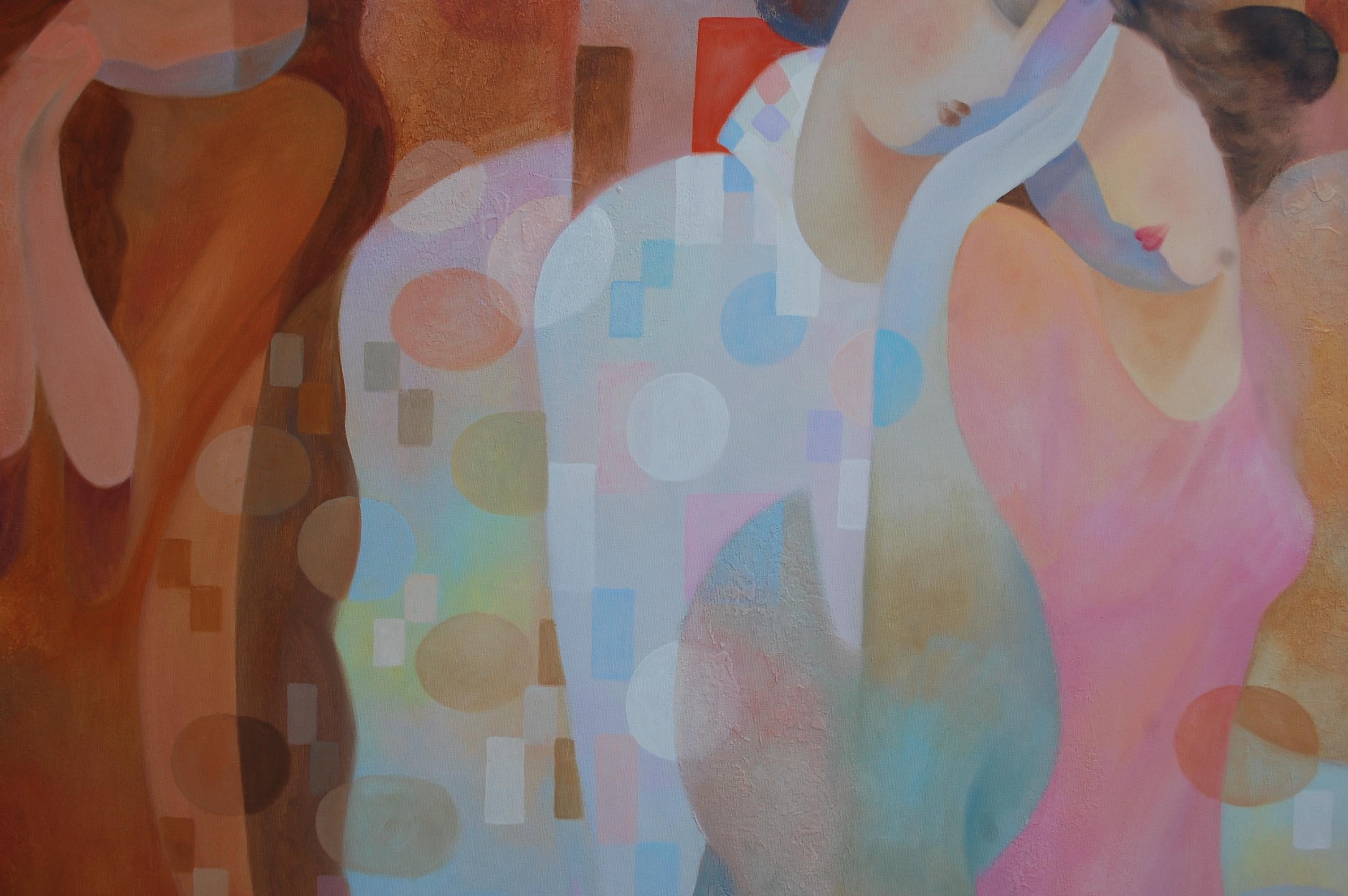 Großes figuratives abstraktes Gemälde mit Frauen, gewickelt (Braun), Figurative Painting, von Arbe Ara Berberyan