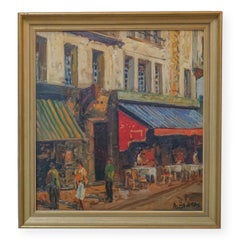 French Impressionist Parisian street scene Figures and Cafe