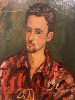 Vintage modernist portrait painting of Handsome Man - listed artist Arbit Blatas