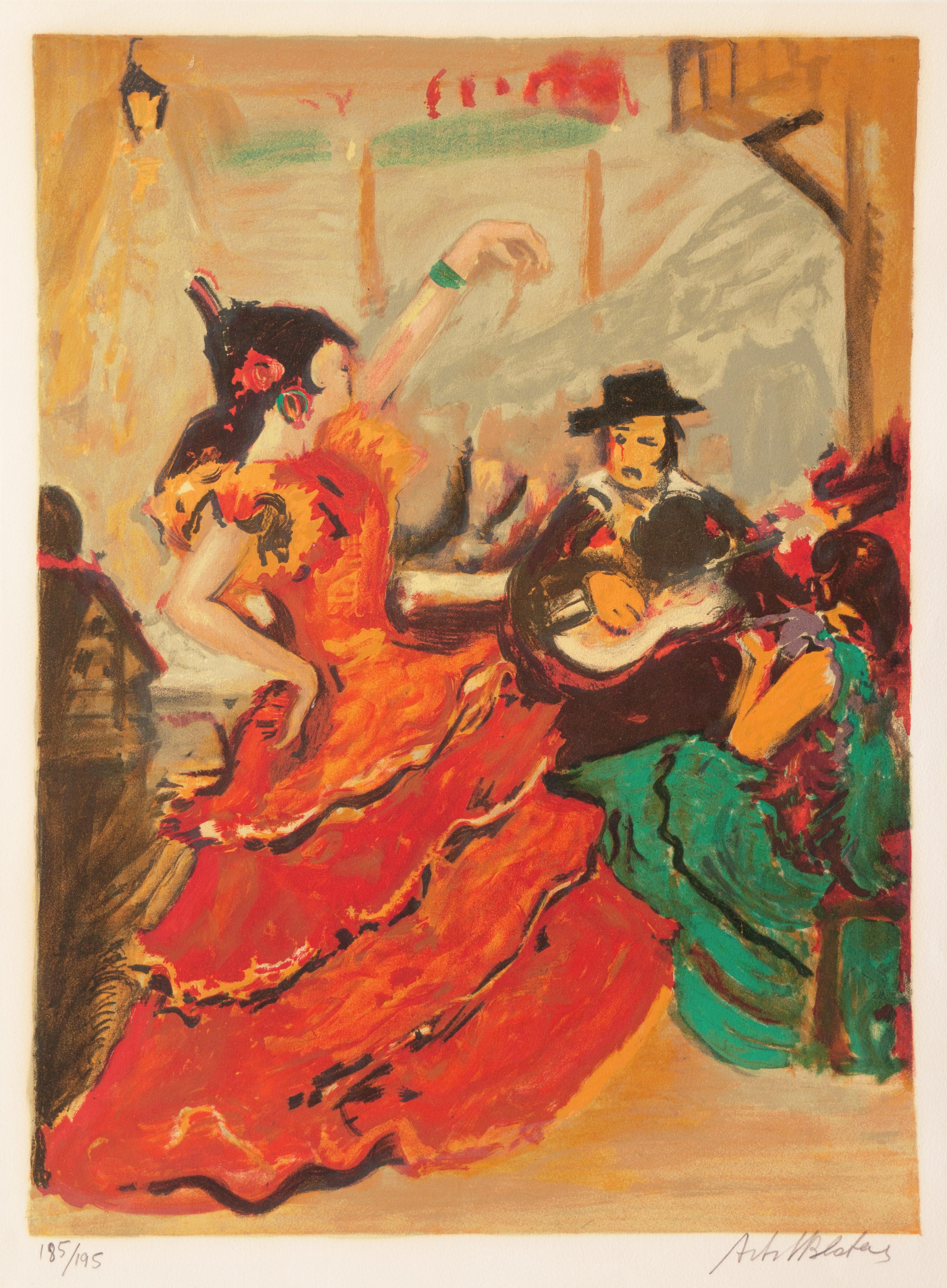 Flamenco Dancer   (Post-Impressionist, red, yellow, green) - Print by Arbit Blatas