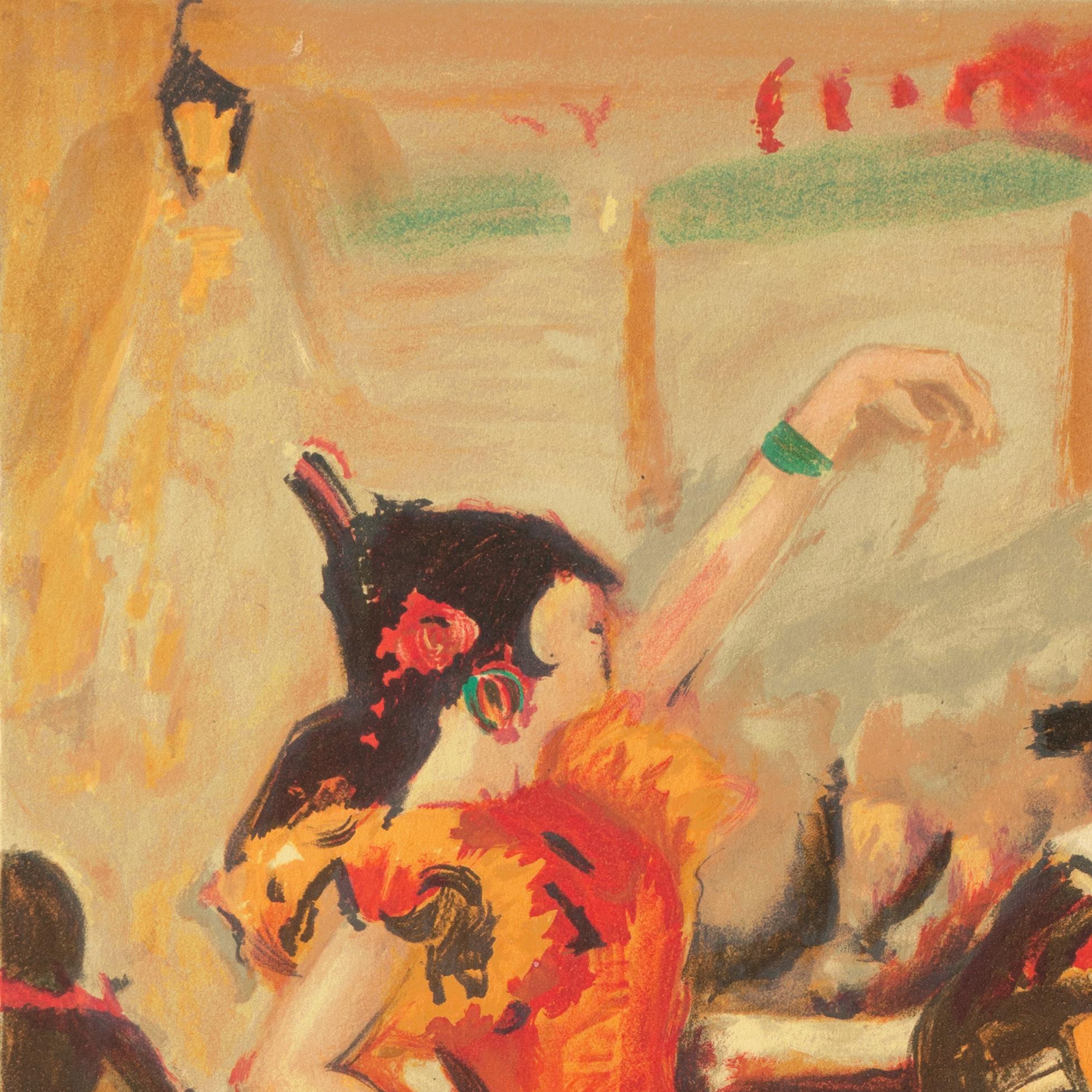 Flamenco Dancer   (Post-Impressionist, red, yellow, green) - Brown Interior Print by Arbit Blatas