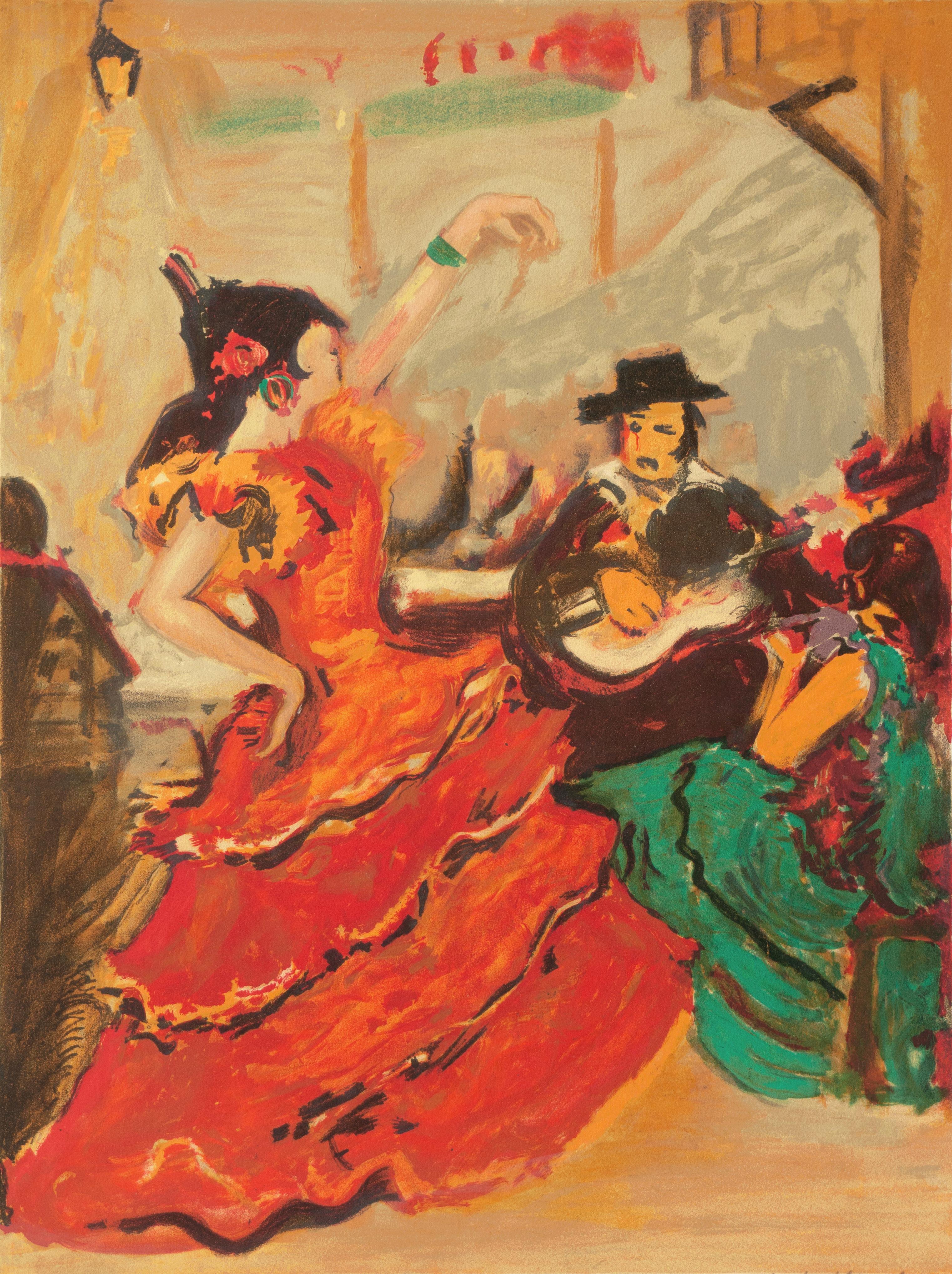 Arbit Blatas Interior Print - Flamenco Dancer   (Post-Impressionist, red, yellow, green)