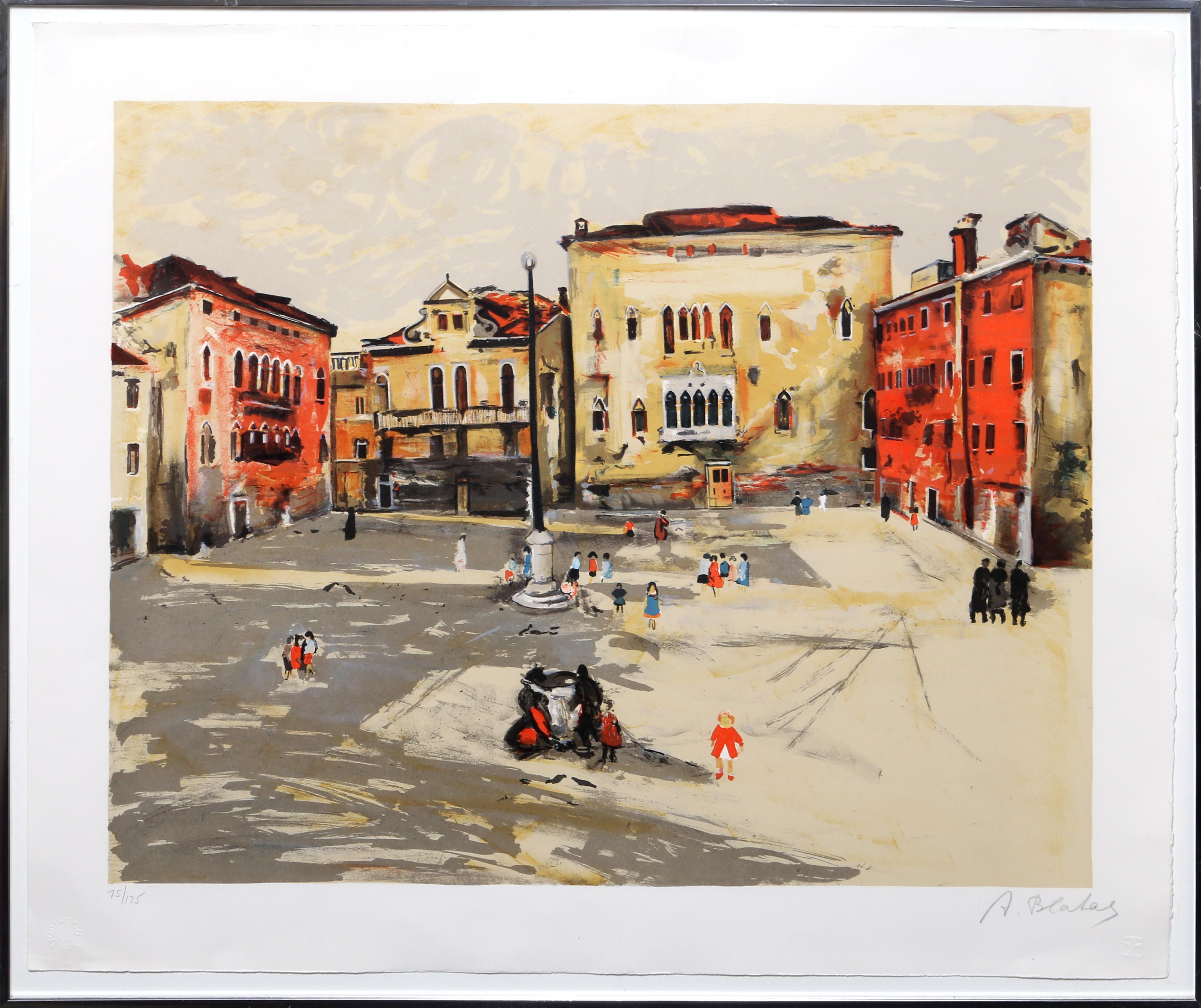 Lithographie impressionniste « Town Square » d'Arbit Blatas