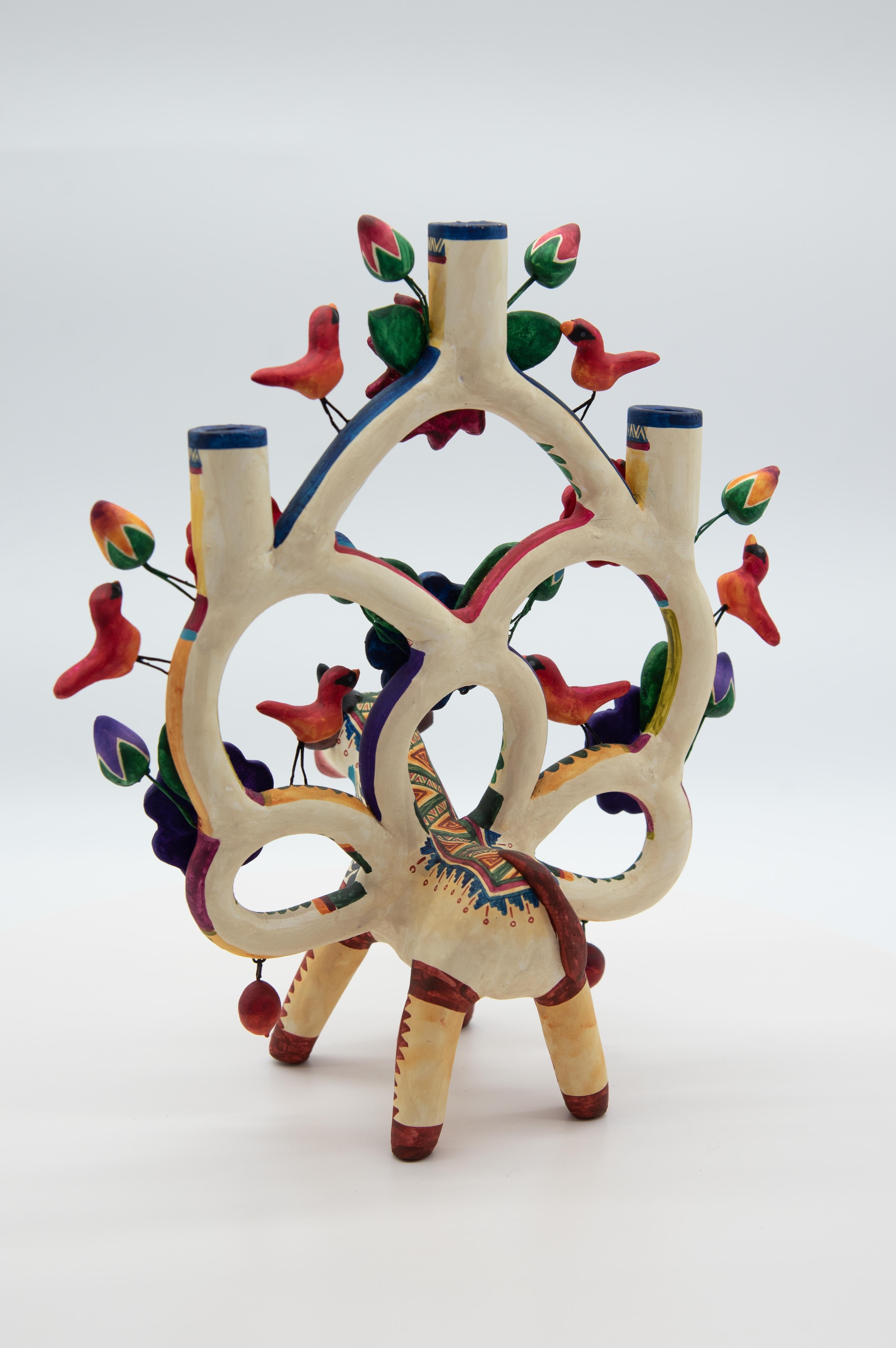 Arbol de la Vida Bull Colorful Ceramic Mexican Folk Art Tree of Life  For Sale 2