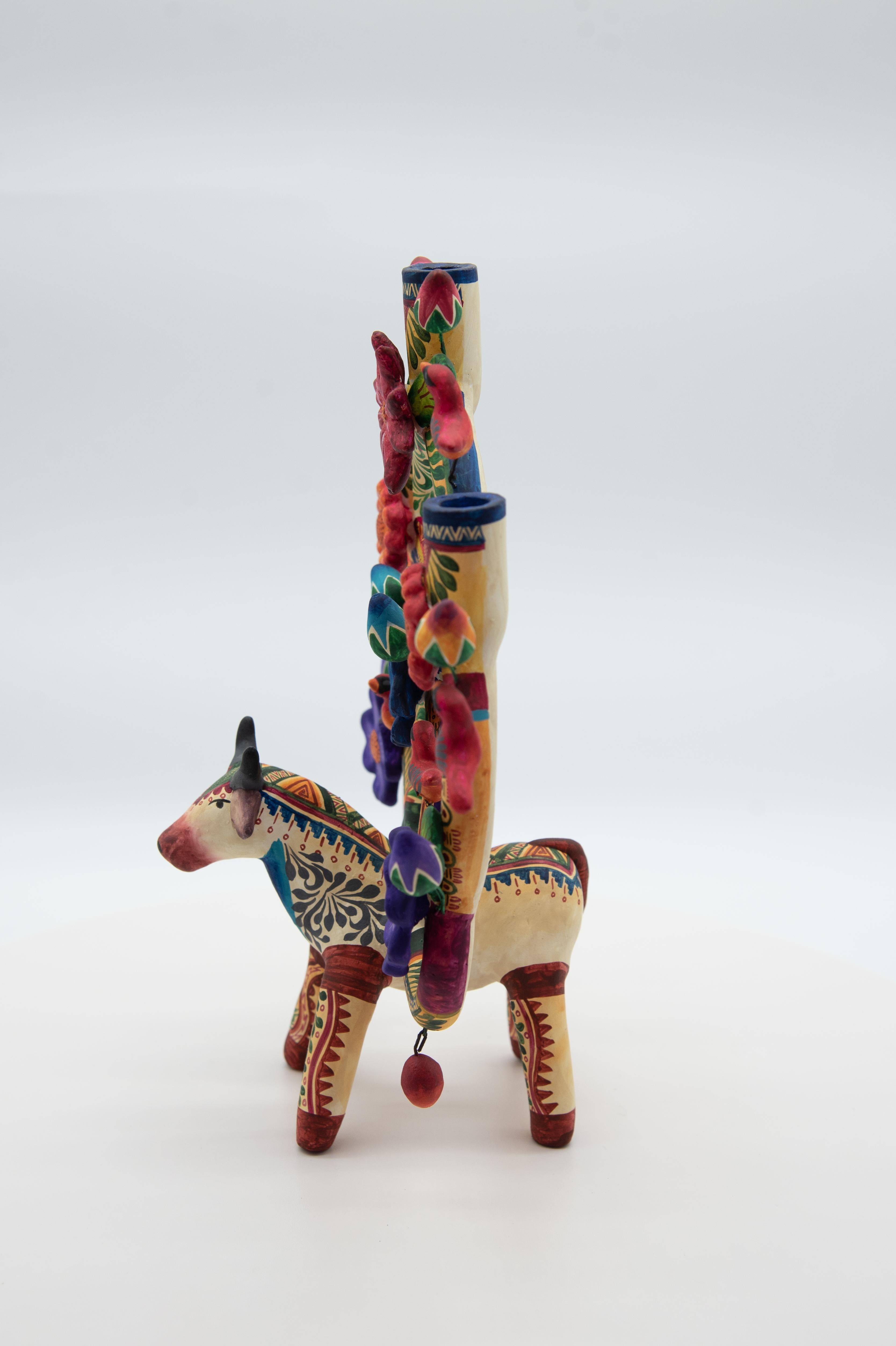 Arbol de la Vida Bull Colorful Ceramic Mexican Folk Art Tree of Life in vendita 3