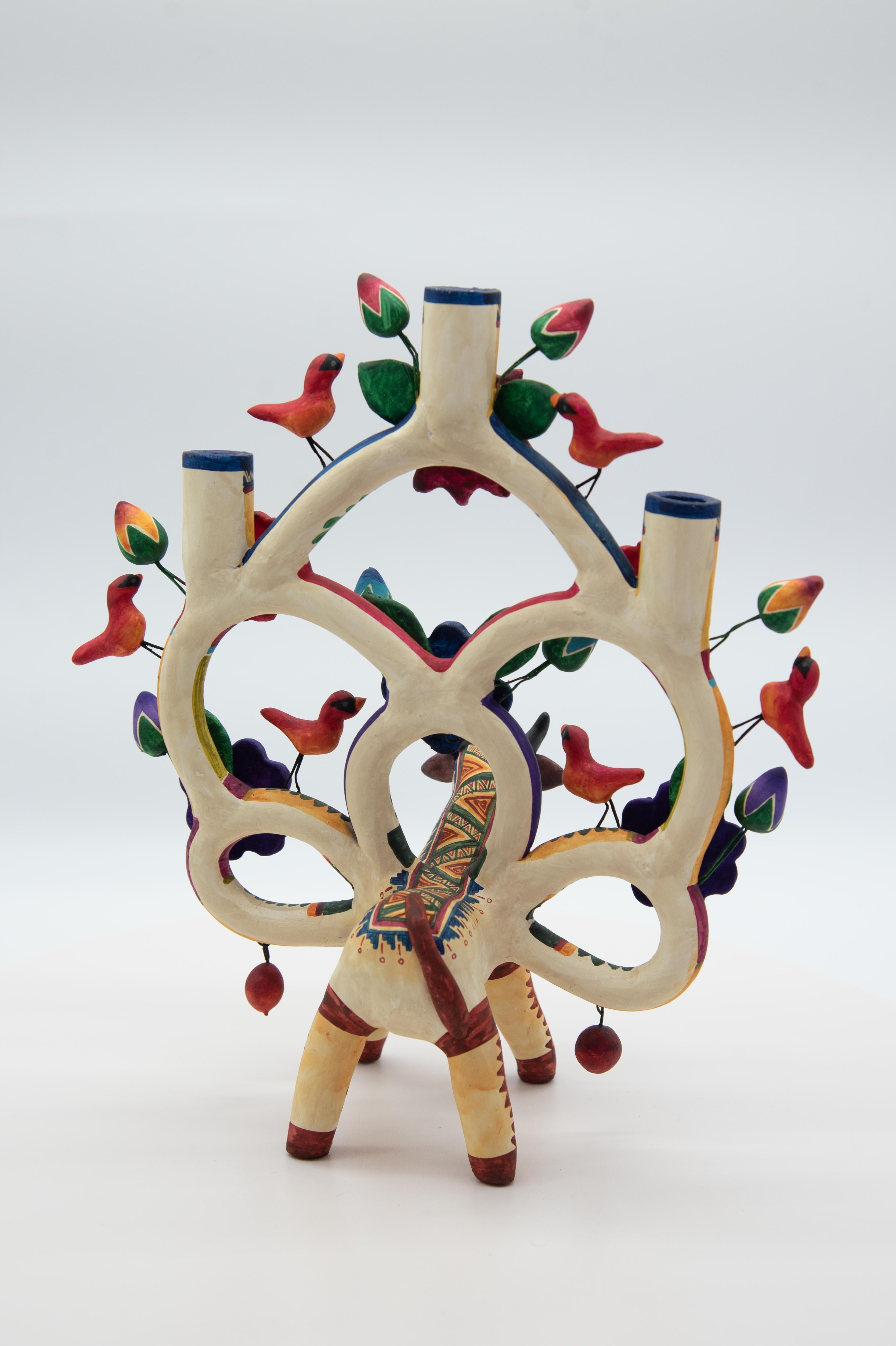 Arbol de la Vida Bull Colorful Ceramic Mexican Folk Art Tree of Life  For Sale 3