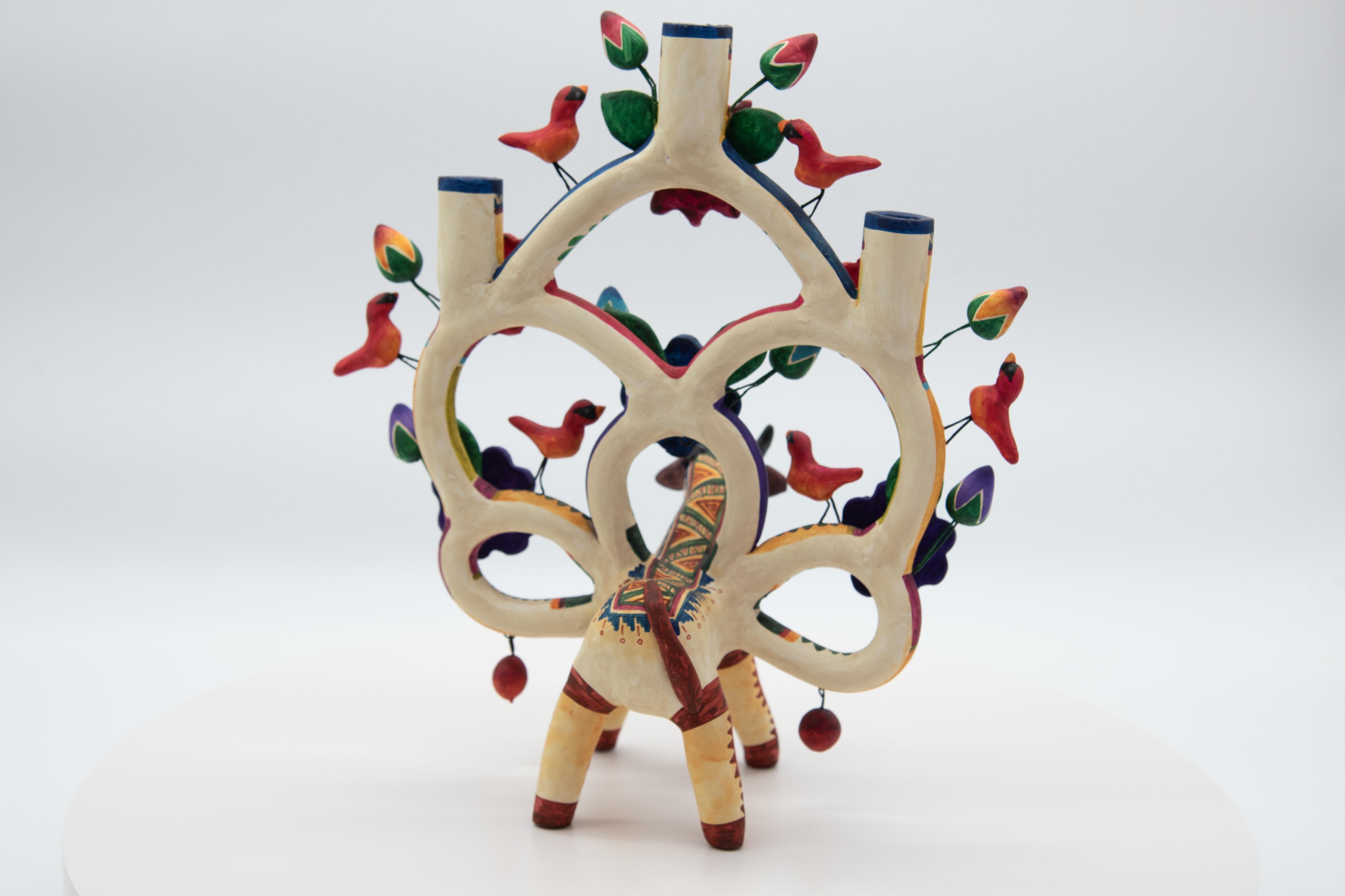 Arbol de la Vida Bull Colorful Ceramic Mexican Folk Art Tree of Life  For Sale 4
