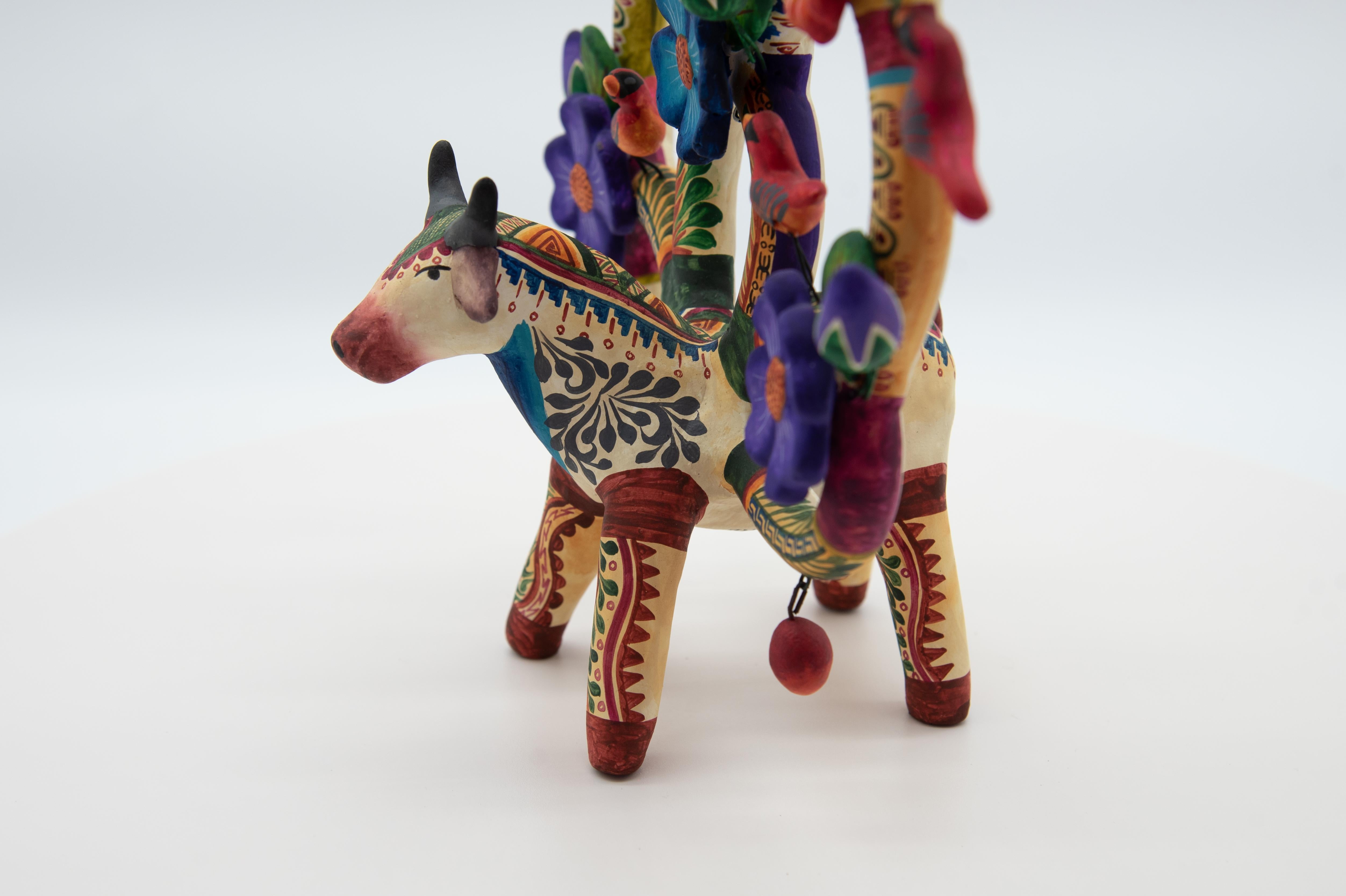 Arbol de la Vida Bull Colorful Ceramic Mexican Folk Art Tree of Life in vendita 7