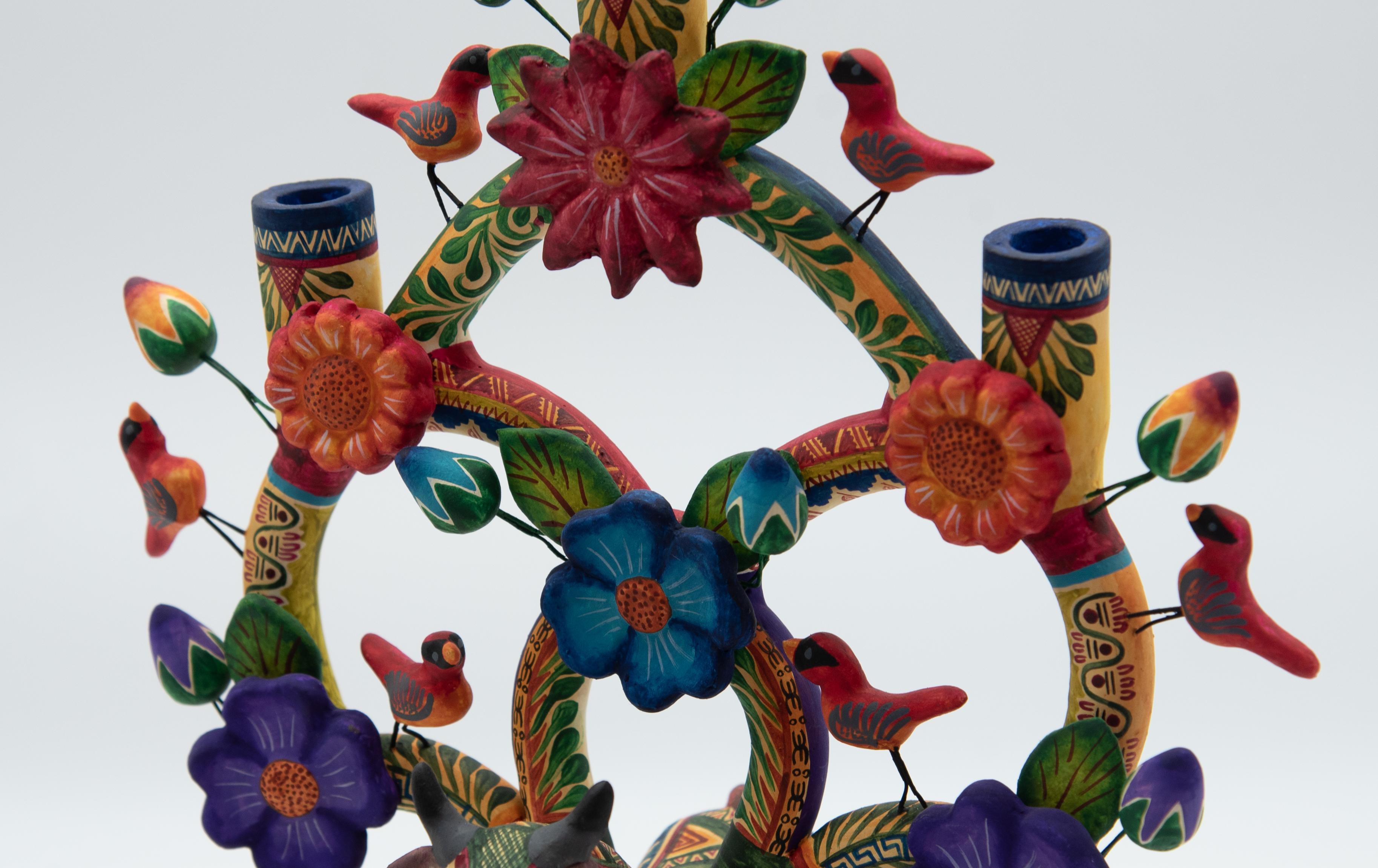 Arbol de la Vida Bull, farbenfroher mexikanischer Volkskunstbaum des Lebens aus Keramik  im Angebot 11