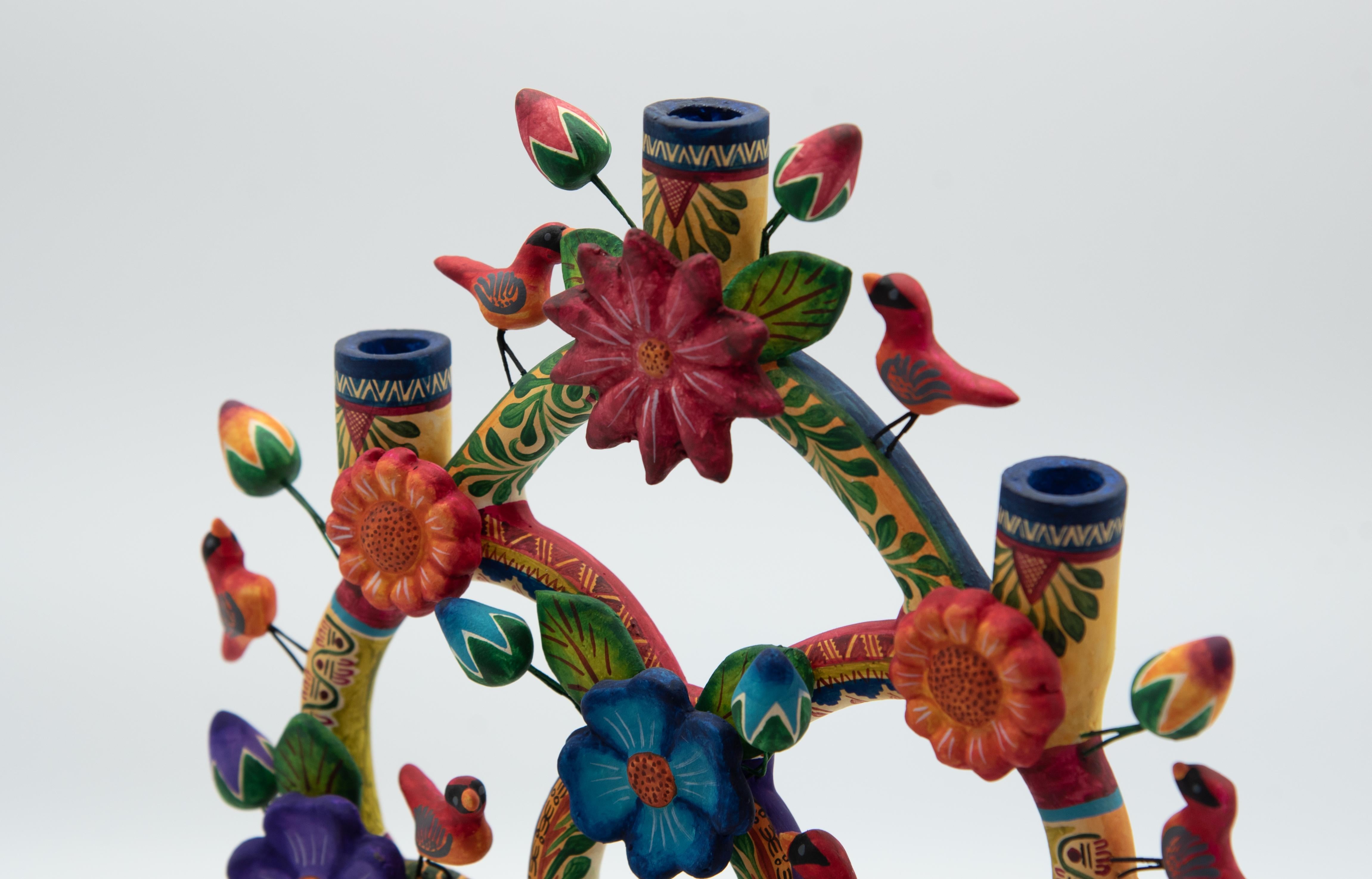Arbol de la Vida Bull, farbenfroher mexikanischer Volkskunstbaum des Lebens aus Keramik  im Angebot 12