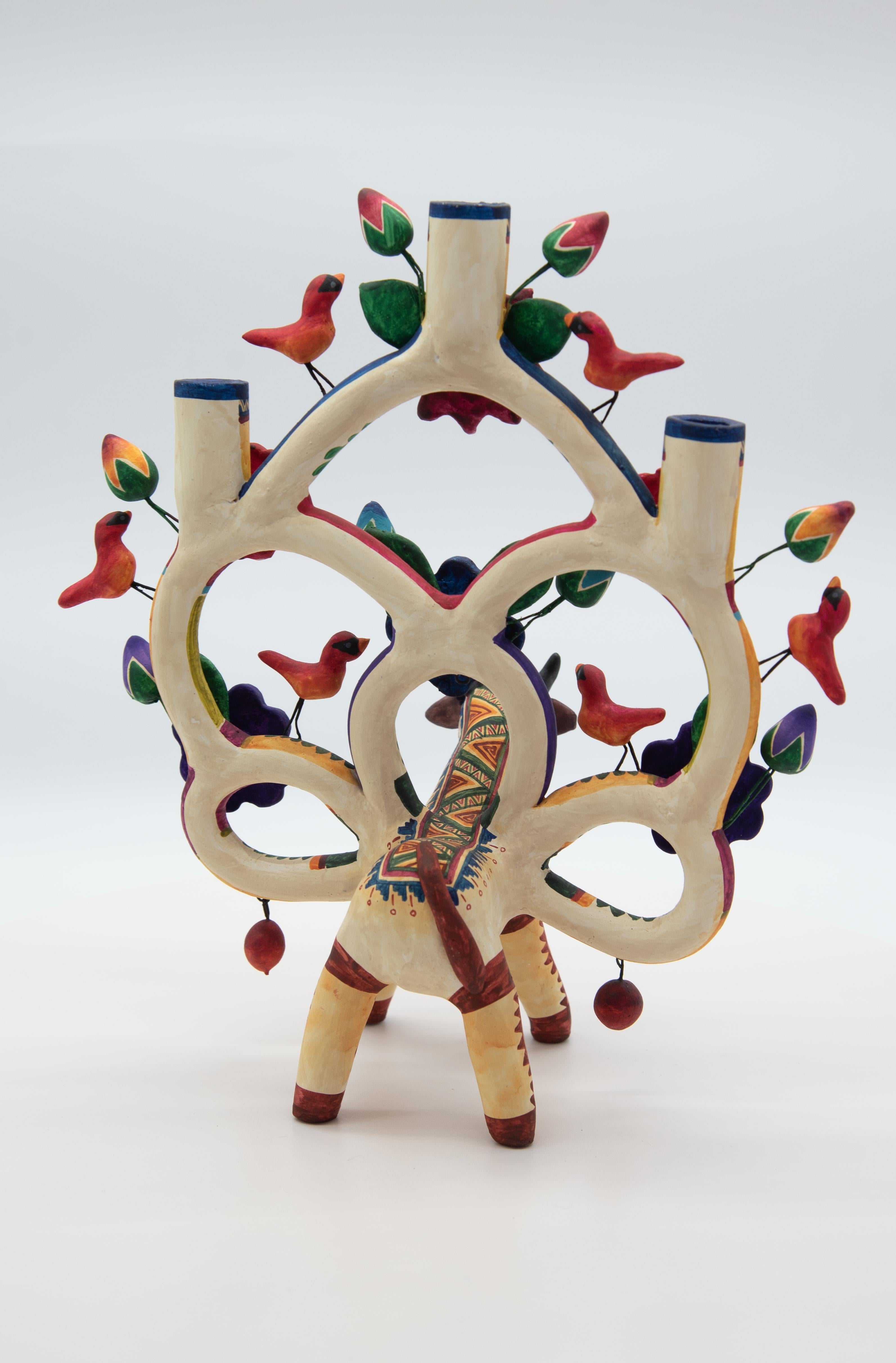 North American Arbol de la Vida Bull Colorful Ceramic Mexican Folk Art Tree of Life  For Sale
