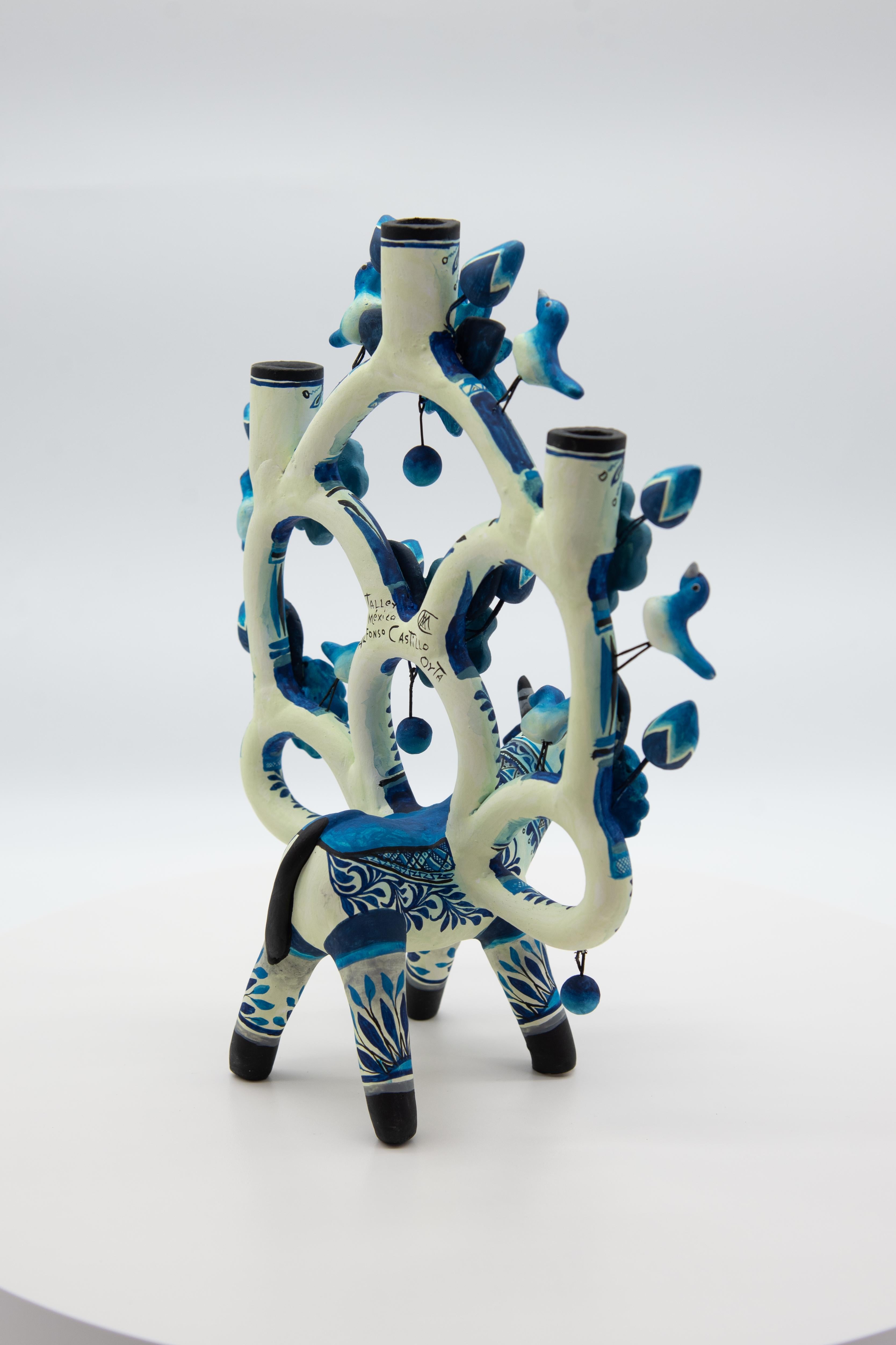 Arbol de la Vida Bull in Blue Ceramic Mexican Folk Art Tree of Life  1