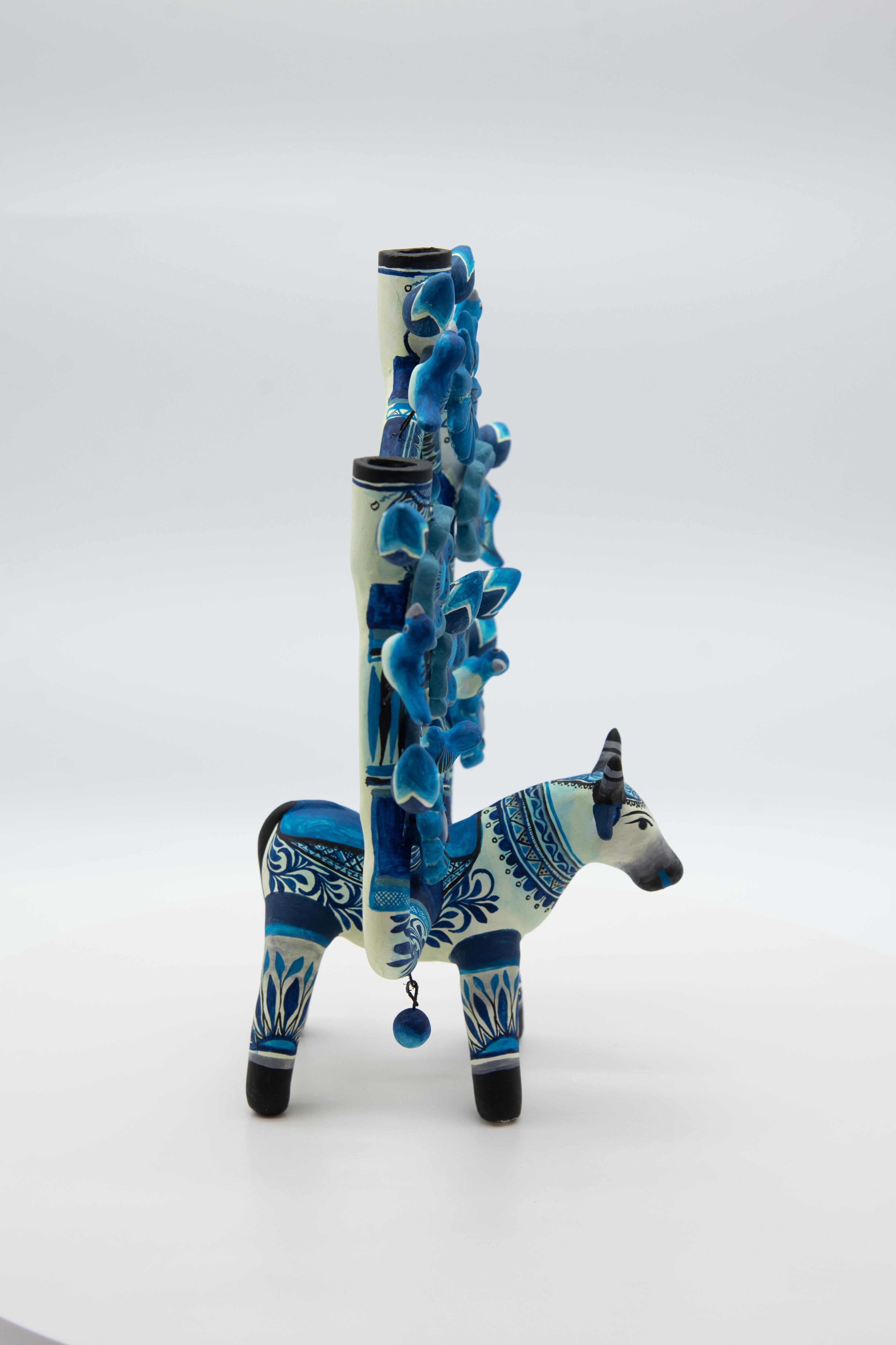 Arbol de la Vida Bull in Blue Ceramic Mexican Folk Art Tree of Life  2