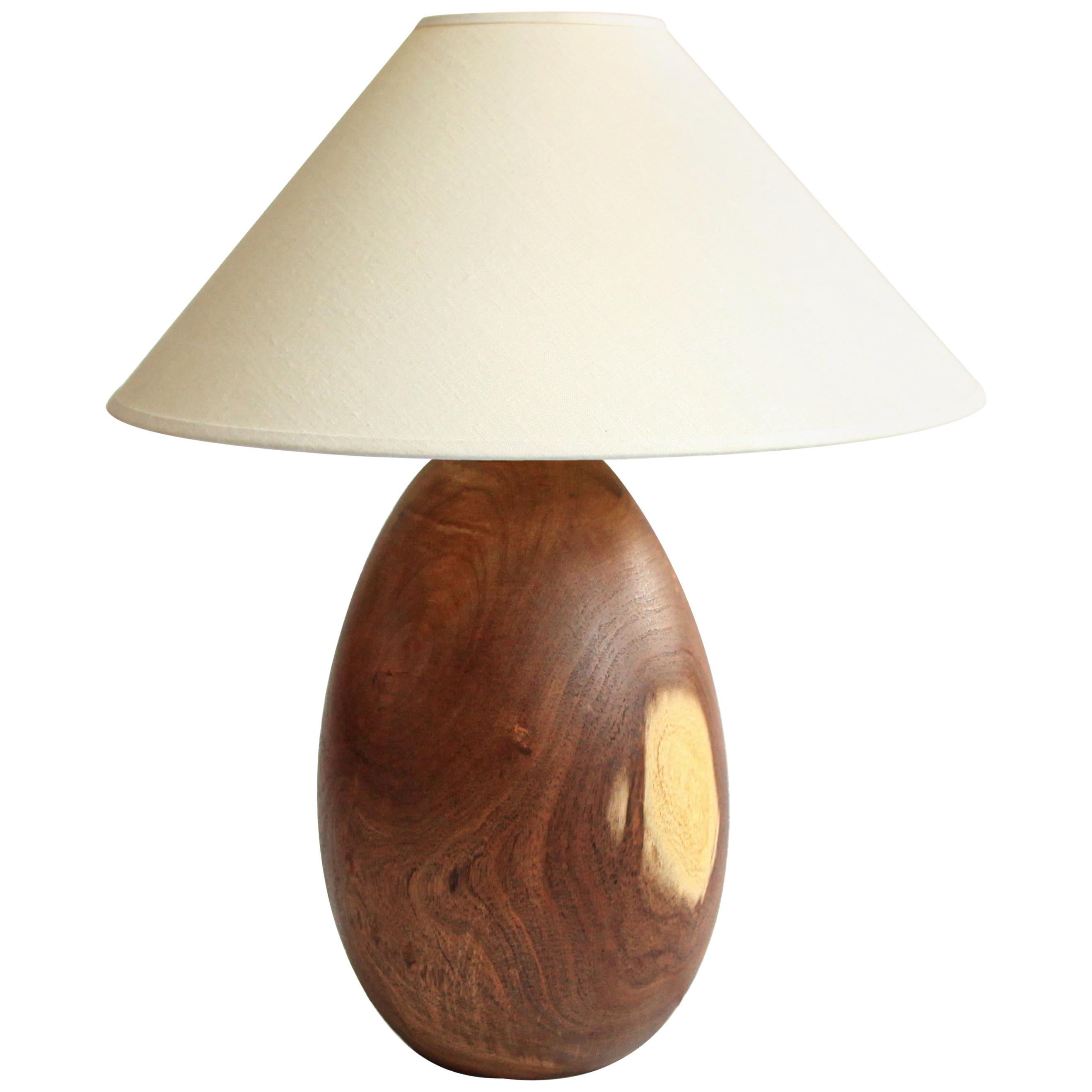 Tropical Hardwood Lamp + White Linen Shade, Medium Large, Árbol Collection, 30 For Sale