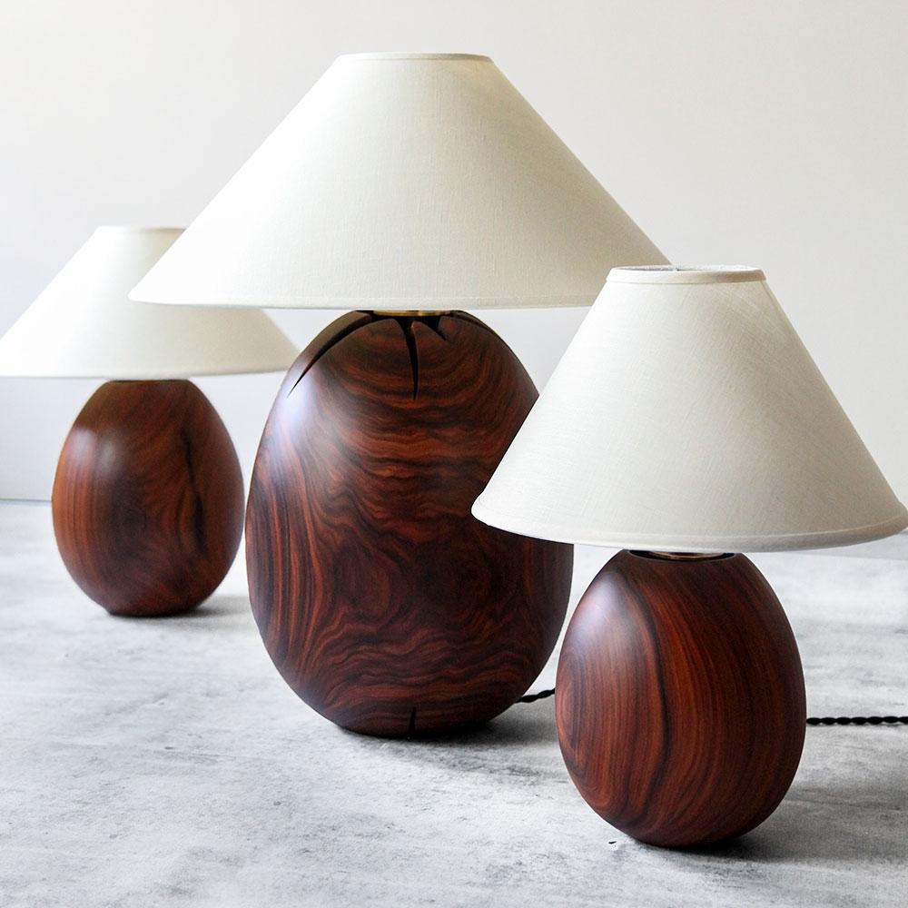 Modern Bolivian Rosewood Lamp + White Linen Shade, Extra Large, Árbol Collection, 40