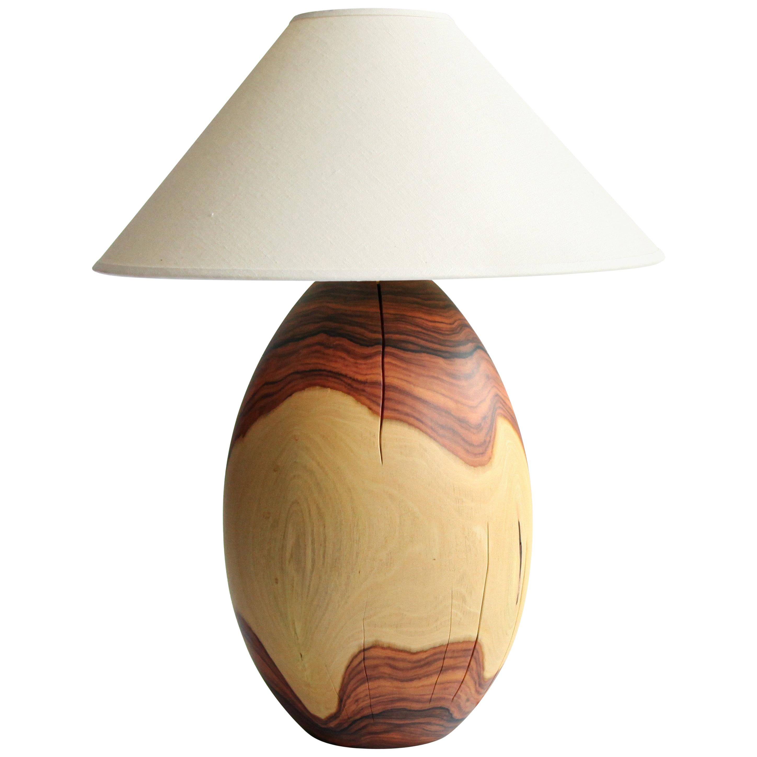 Bolivian Rosewood Lamp with White Linen Shade, Large, Árbol Collection, 6