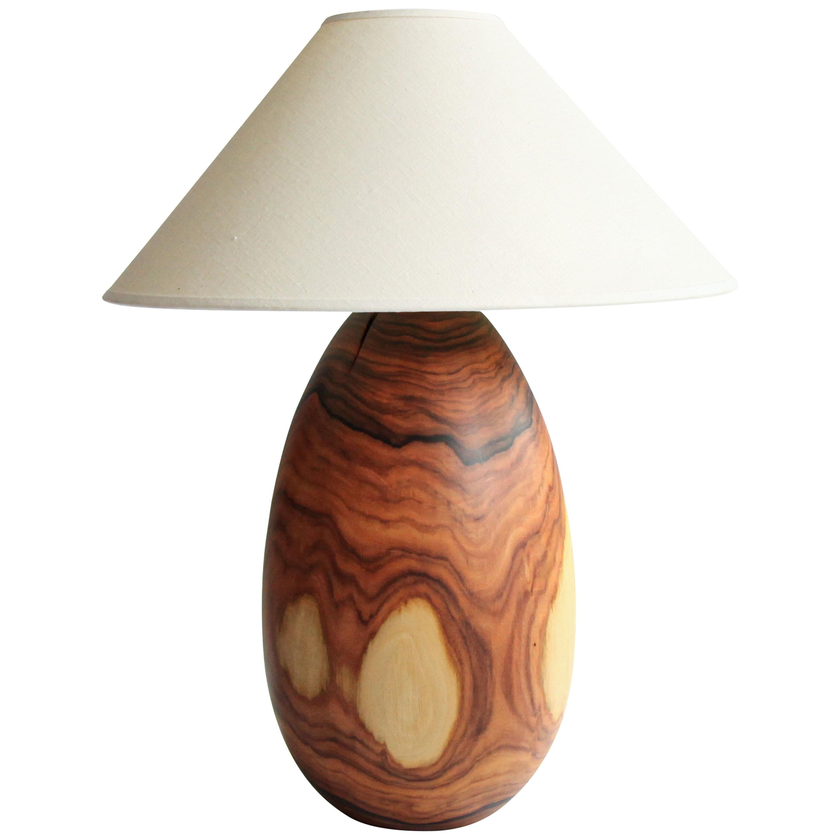 Bolivianische Lampe aus Palisanderholz mit weißem Leinenschirm, groß, Kollektion 7