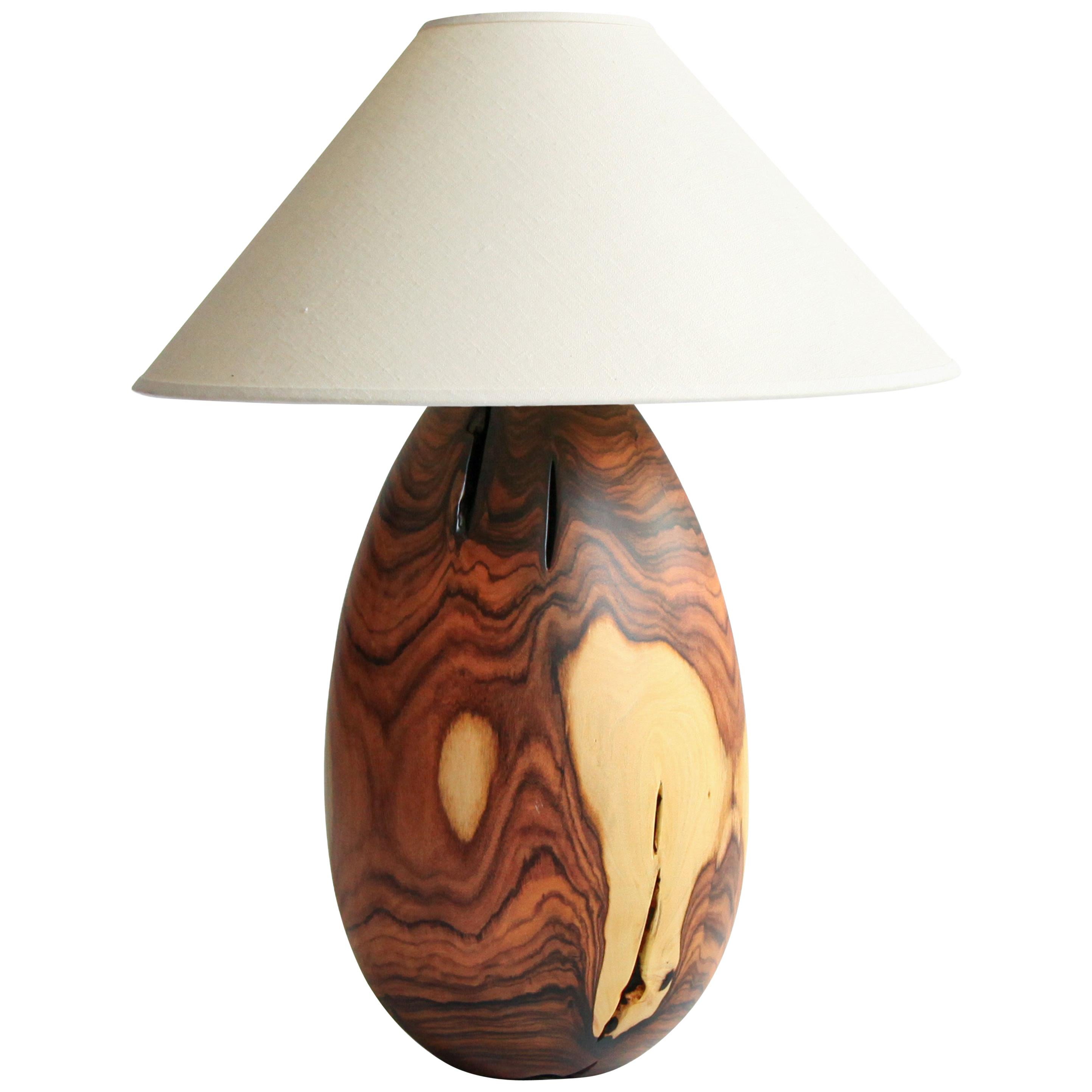 Bolivian Rosewood Lamp with White Linen Shade, Large, Árbol Collection, 8