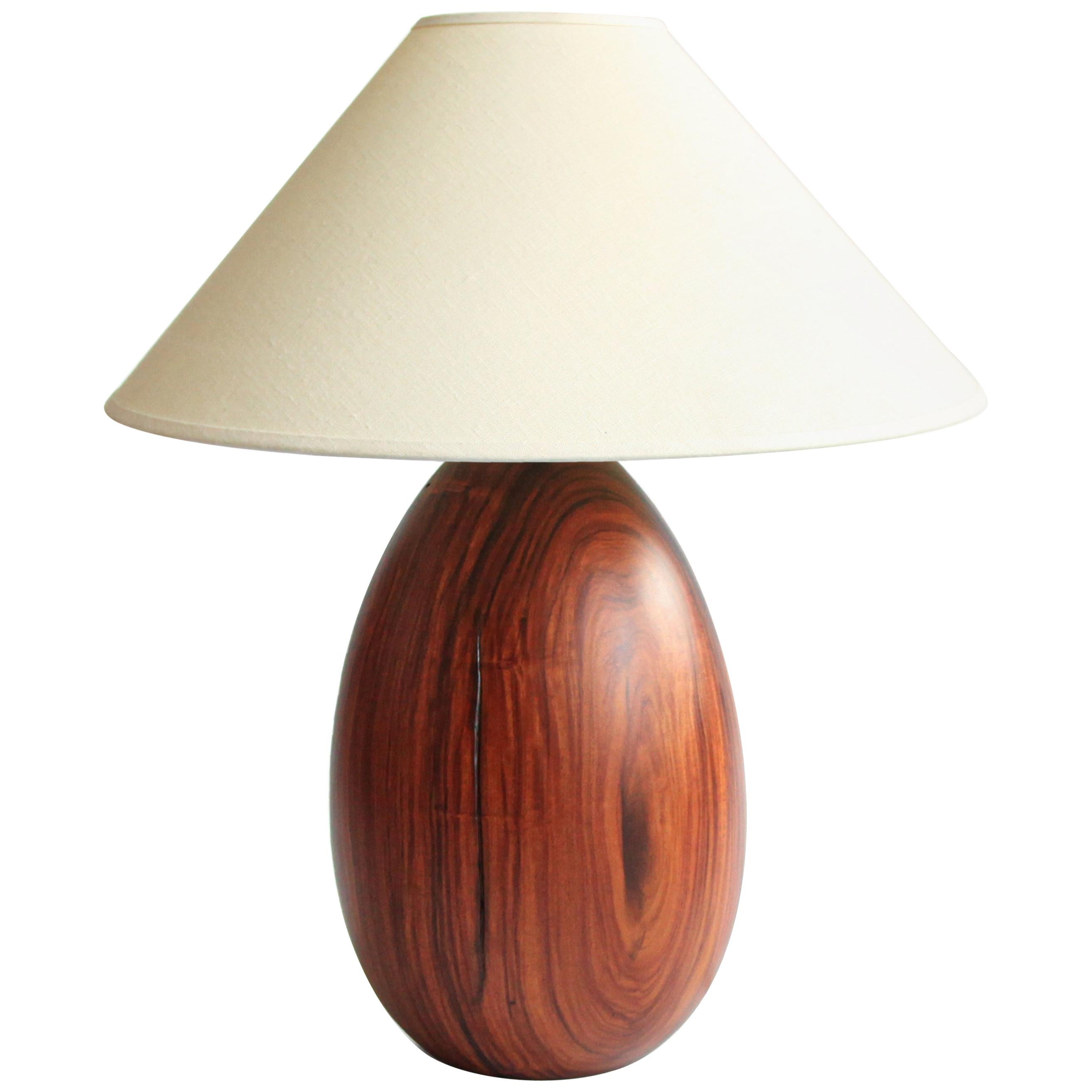 Bolivian Rosewood Lamp + White Linen Shade, Medium Large, Árbol Collection, 23 For Sale