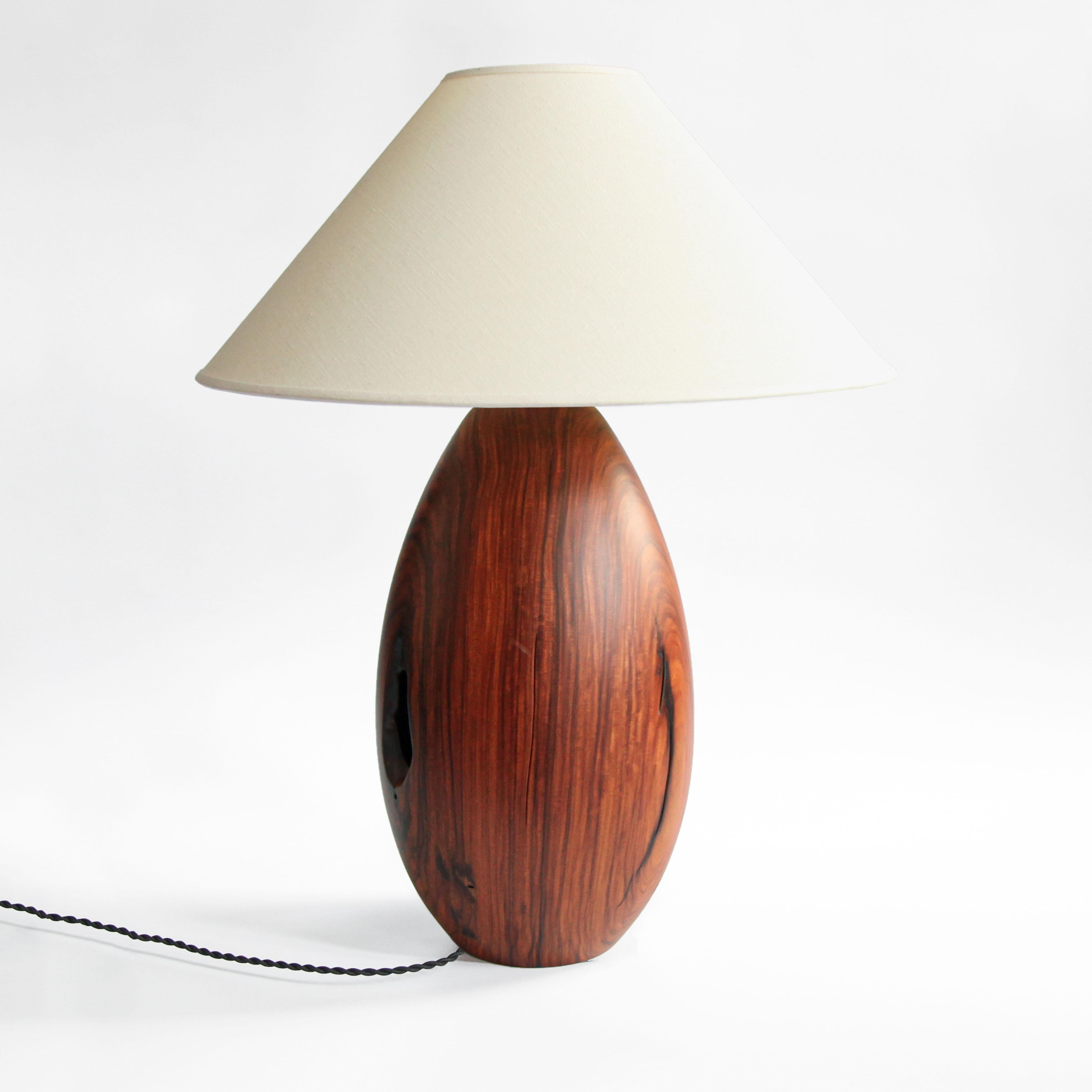 Modern Bolivian Rosewood Lamp with White Linen Shade, Extra Large, Árbol Collection, 38