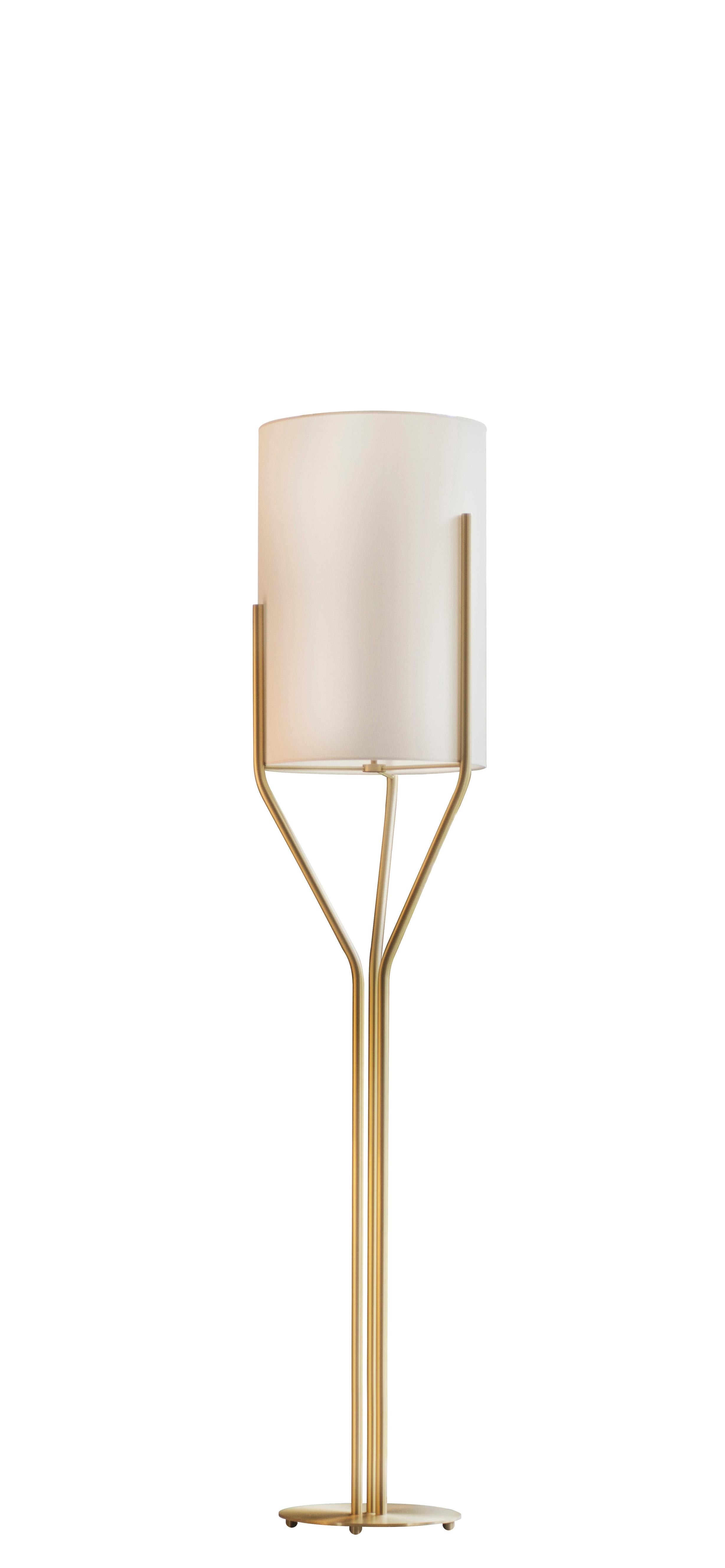 Arborescence S satin brass floor lamp by Hervé Langlais
Dimensions: D33 X H150 cm
Materials: Solid brass, lampshade drop paper® M1, black textile cable (2m).
Others finishes and dimensions are available.

All our lamps can be wired according to