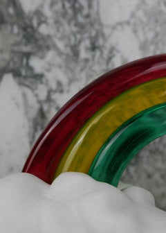 Red Yellow and Green Glass Rainbow on Alabaster Base Naive Figurative Sculpture