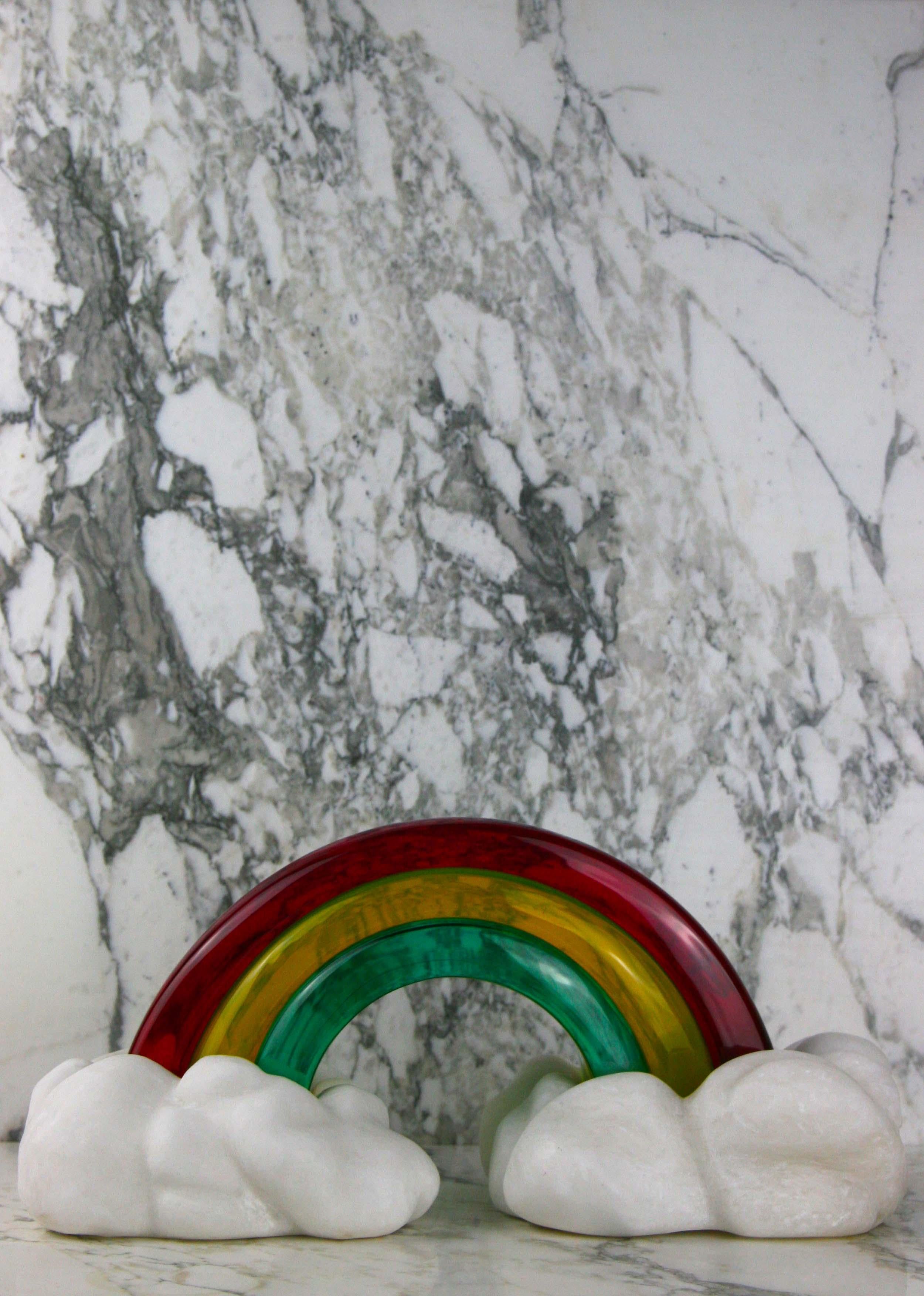 French ARC-0 Rainbow Sculpture of Alabaster and Glass For Sale