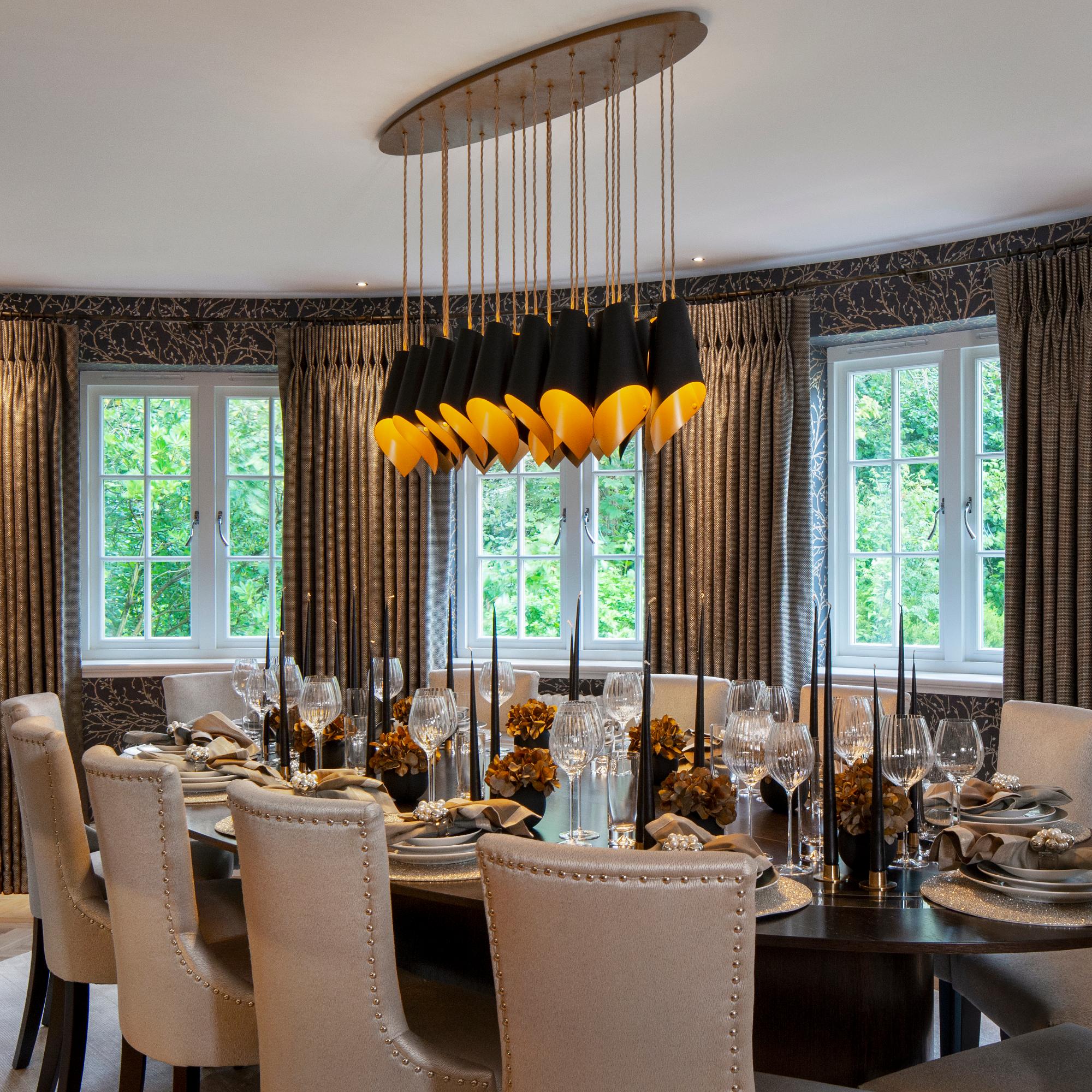 Contemporary ARC 25 Statement Luxury Pendant Chandelier in Gold & Black Made in Britain For Sale
