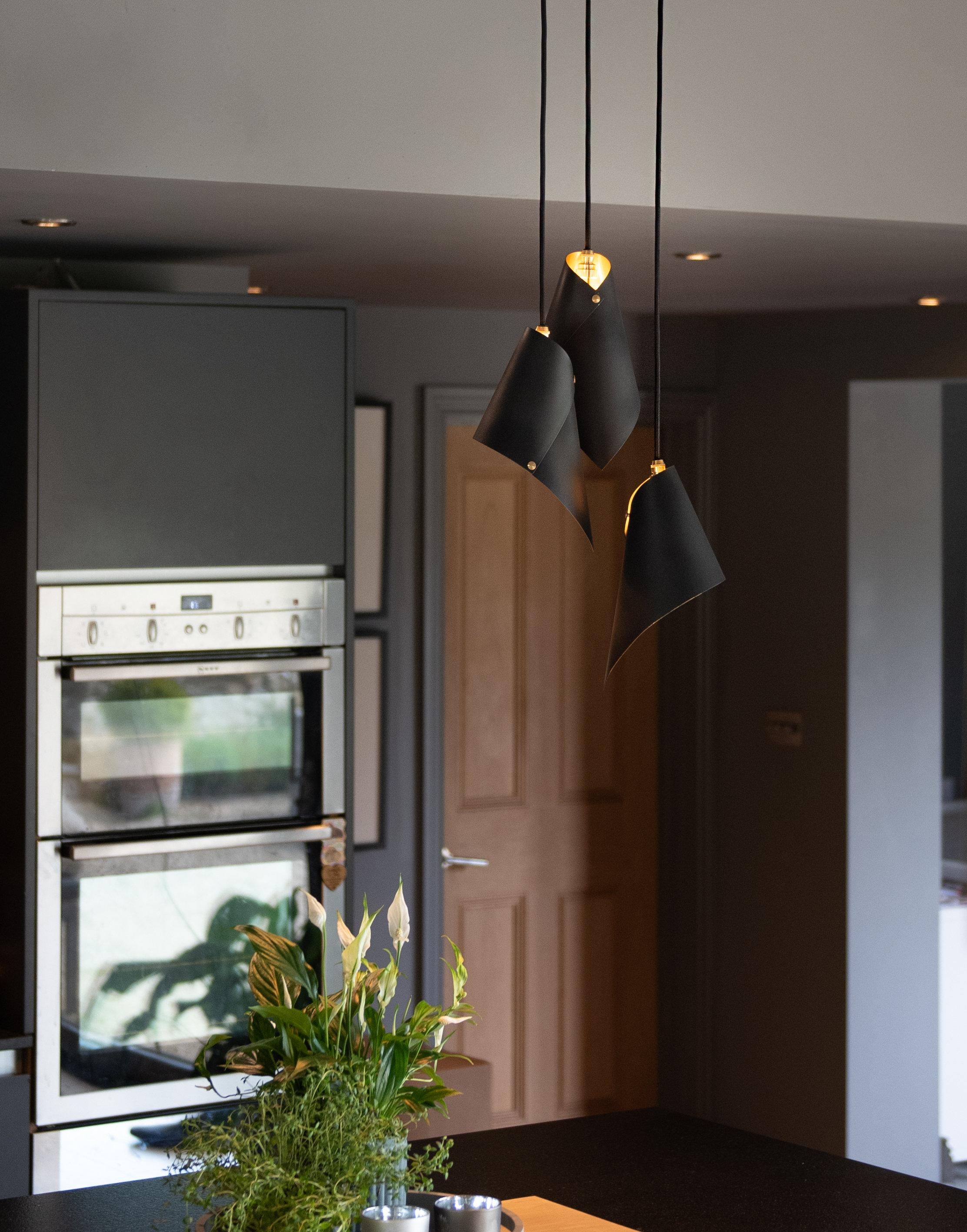 Modern ARC 3 Pendant in Black and Brushed Brass, Made in Britain For Sale