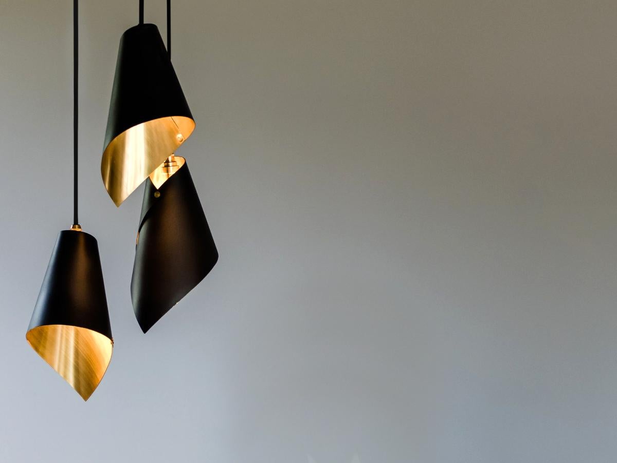 British ARC 3 Pendant in Black and Brushed Brass, Made in Britain For Sale