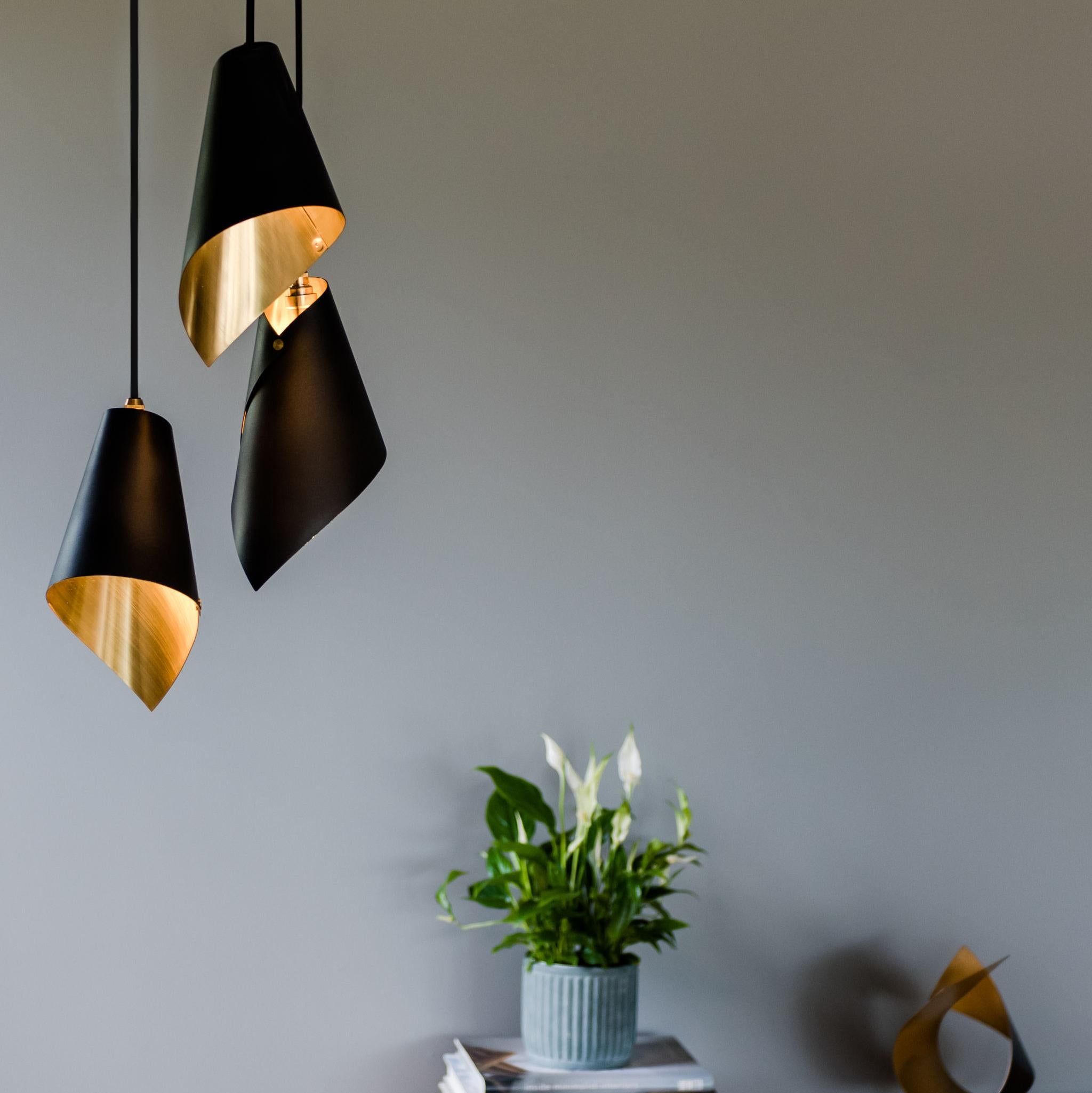 ARC 3 Pendant in Black and Brushed Brass, Made in Britain In New Condition For Sale In London, GB