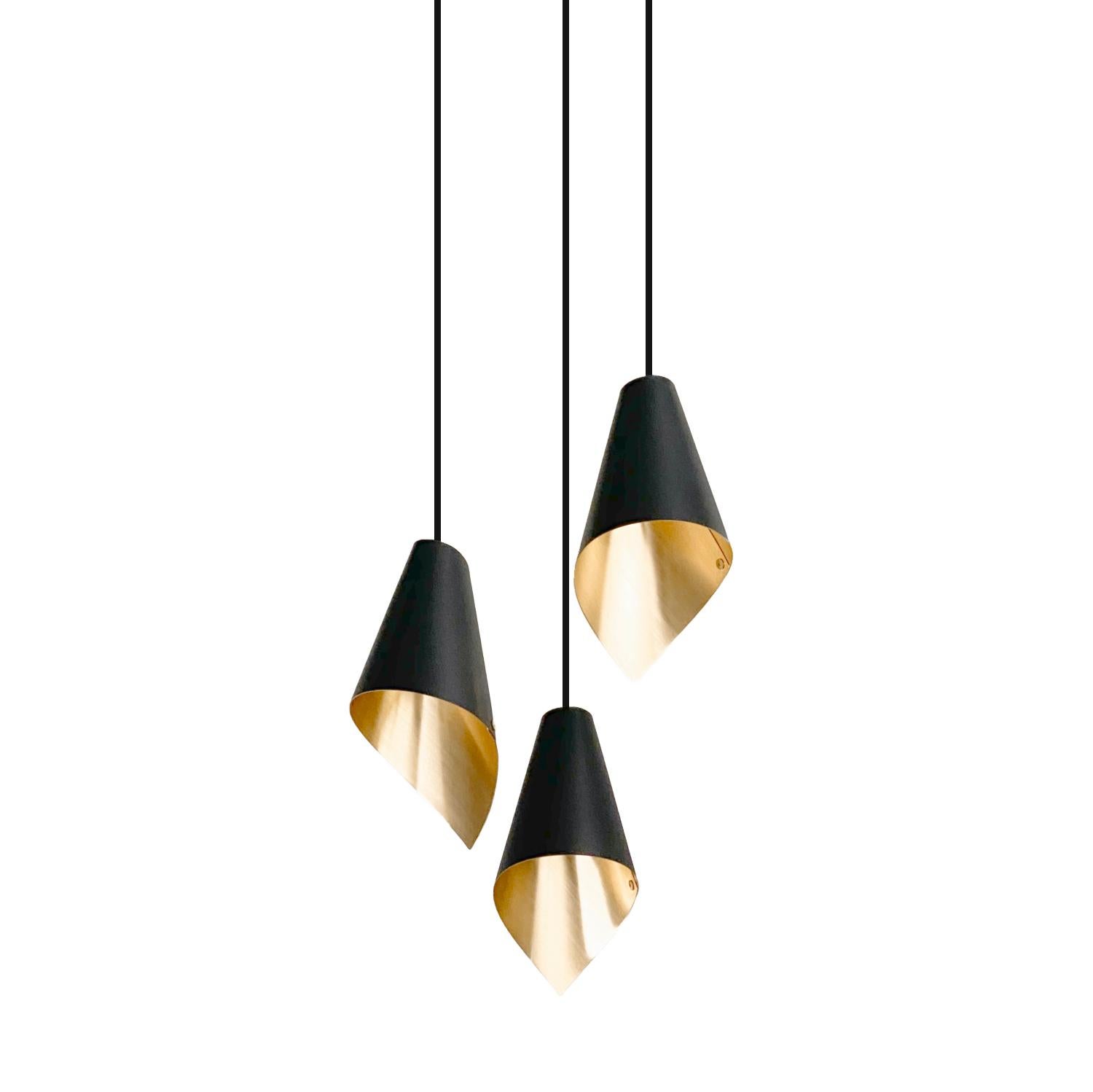 Contemporary ARC 3 Pendant in Black and Brushed Brass, Made in Britain For Sale