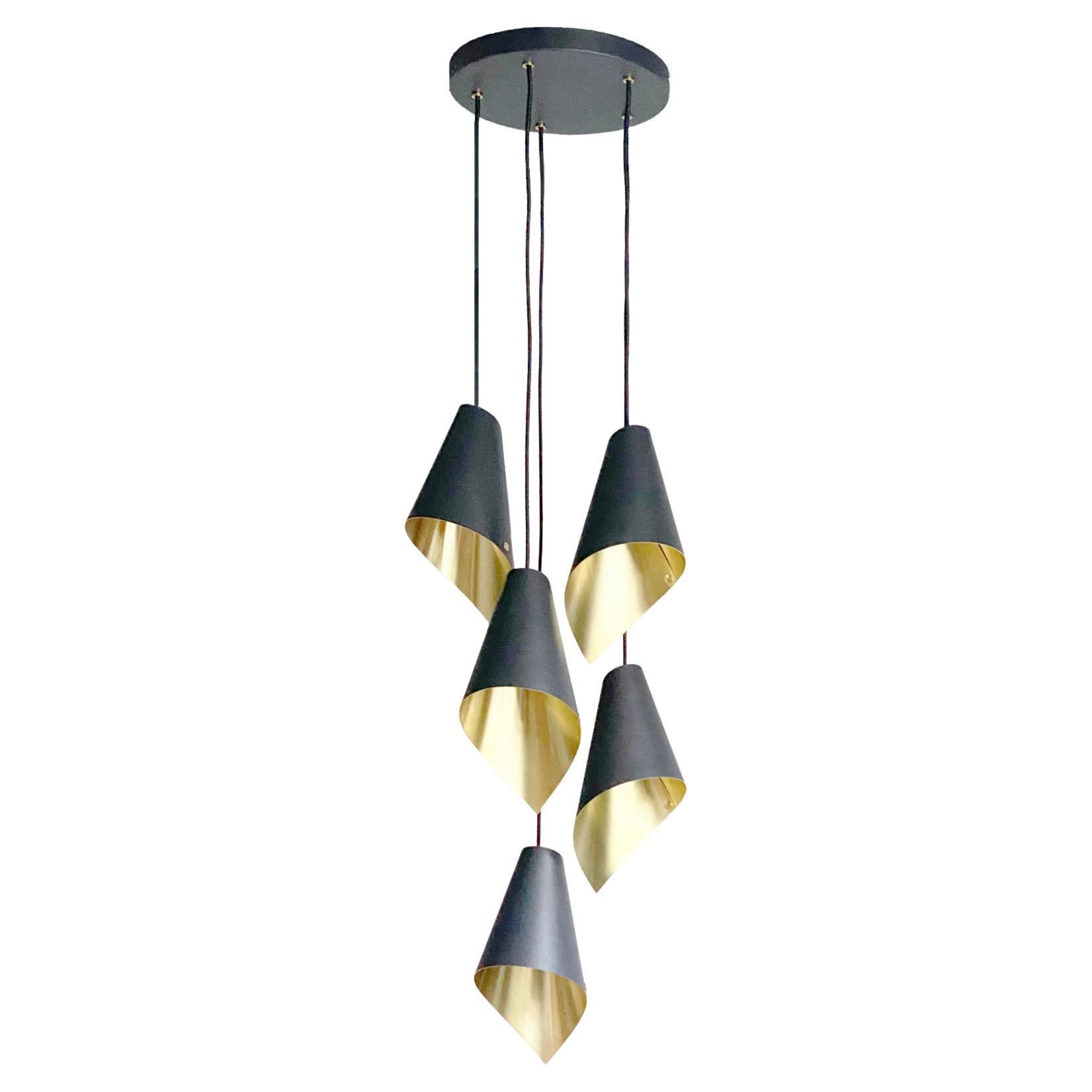 ARC 5 Ceiling Light Pendant in Black and Brushed Brass, Made in Britain For Sale