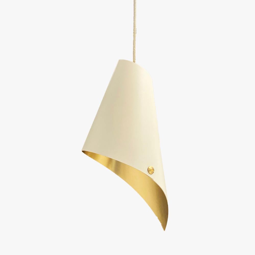 ARC 7 Modern Pendant Light in White and Brushed Brass Made in Britain For Sale 1