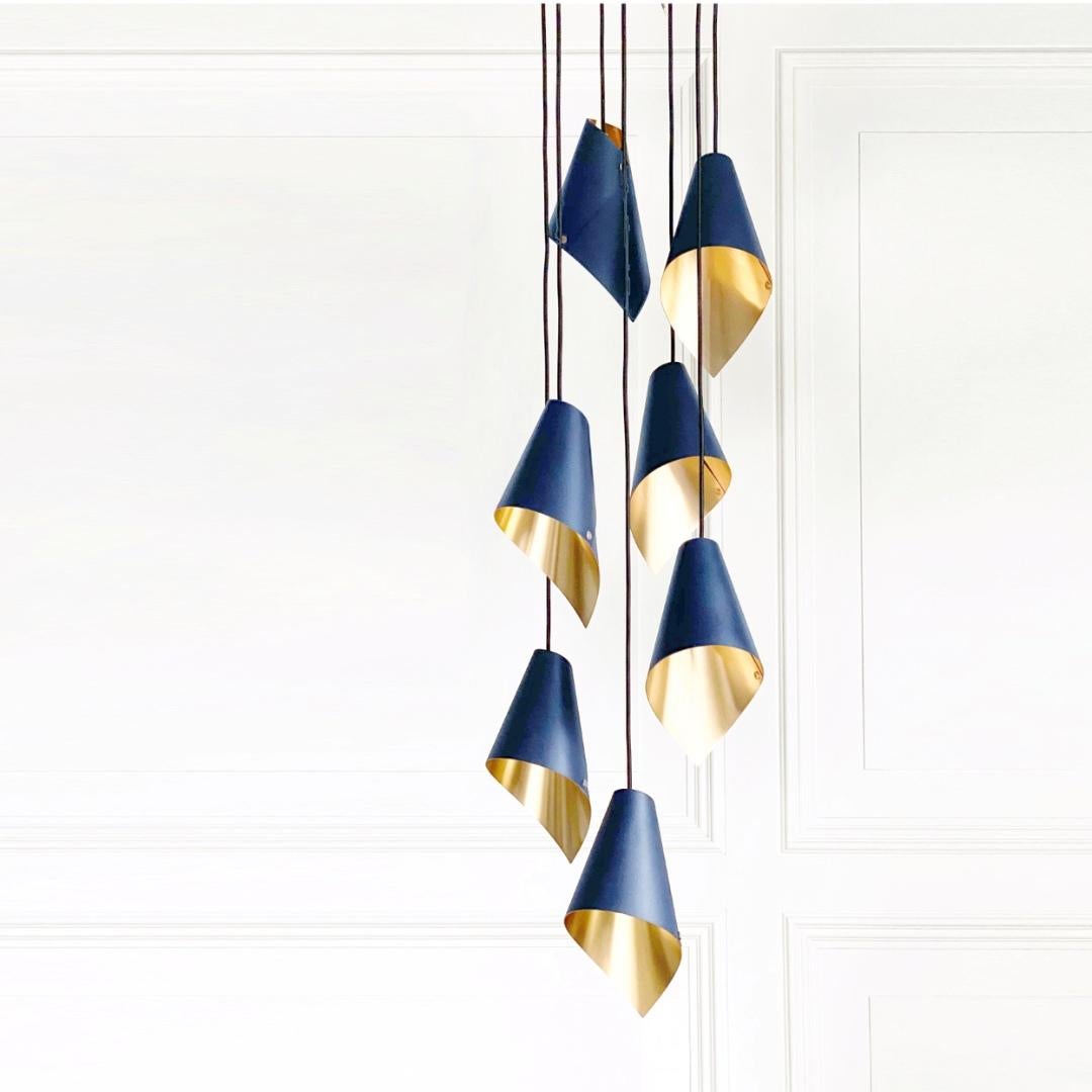 ARC 7 Pendant in Blue and Brushed Brass For Sale at 1stDibs