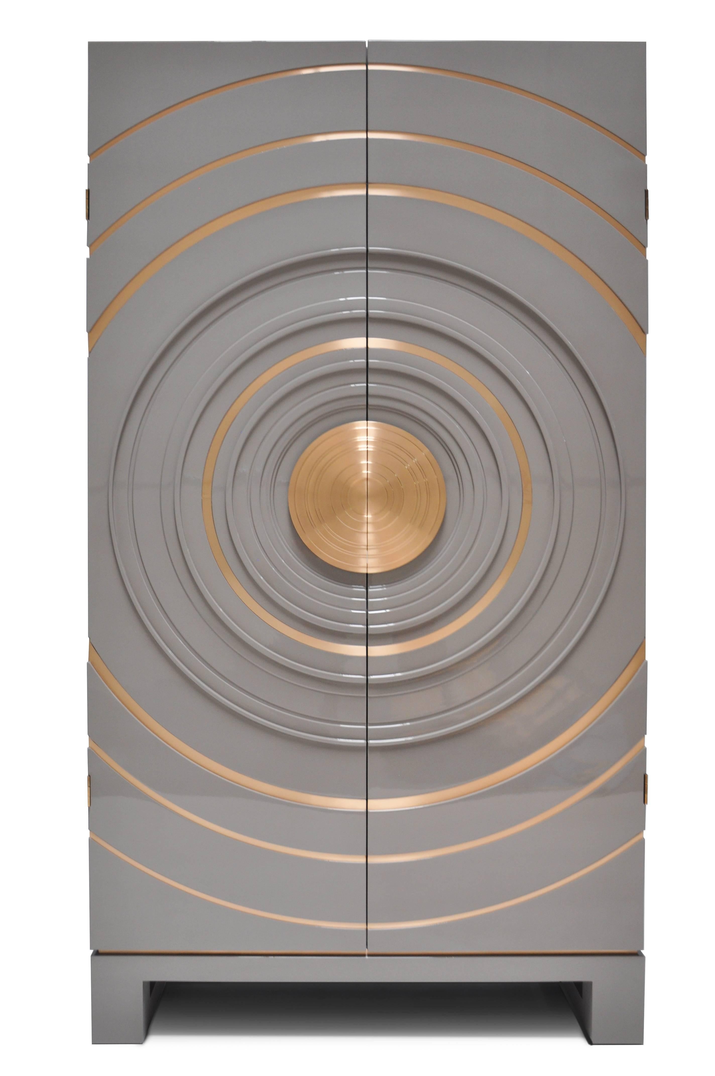 Other Arc Cabinet in Grey Lacquer and Bronze by Newell Design For Sale