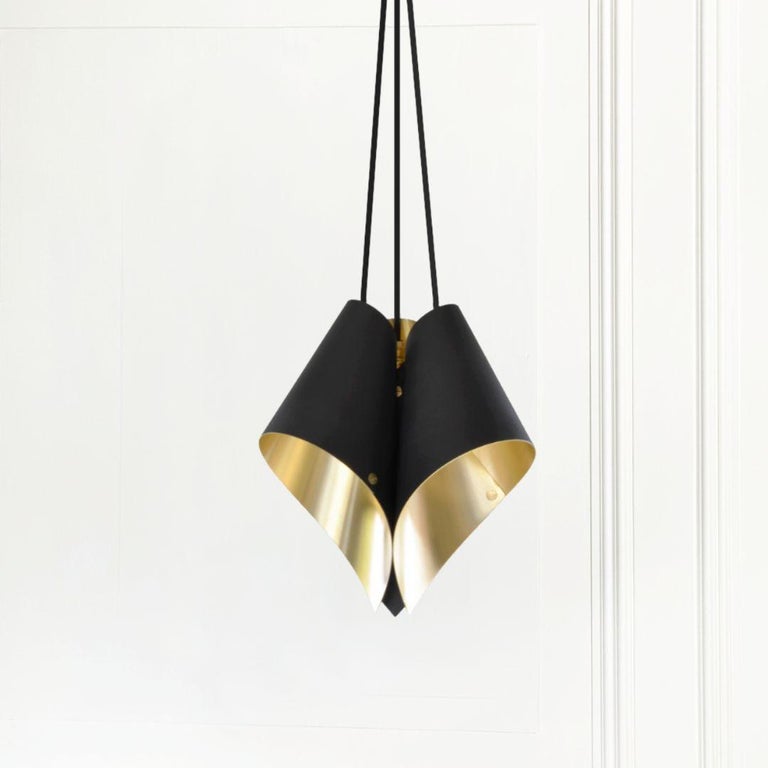 Modern ARC Sculptural Pendant Light Cluster in Black and Brushed Brass