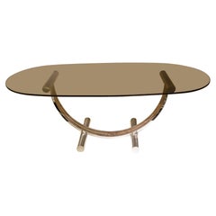 Arc Coffee Table Attributed to Romeo Rega Reg Oval Smoked Glass Top, 1970s