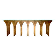 Arc Coffee Table - Modern Handcrafted Table in Patinated Brass with Glass Top