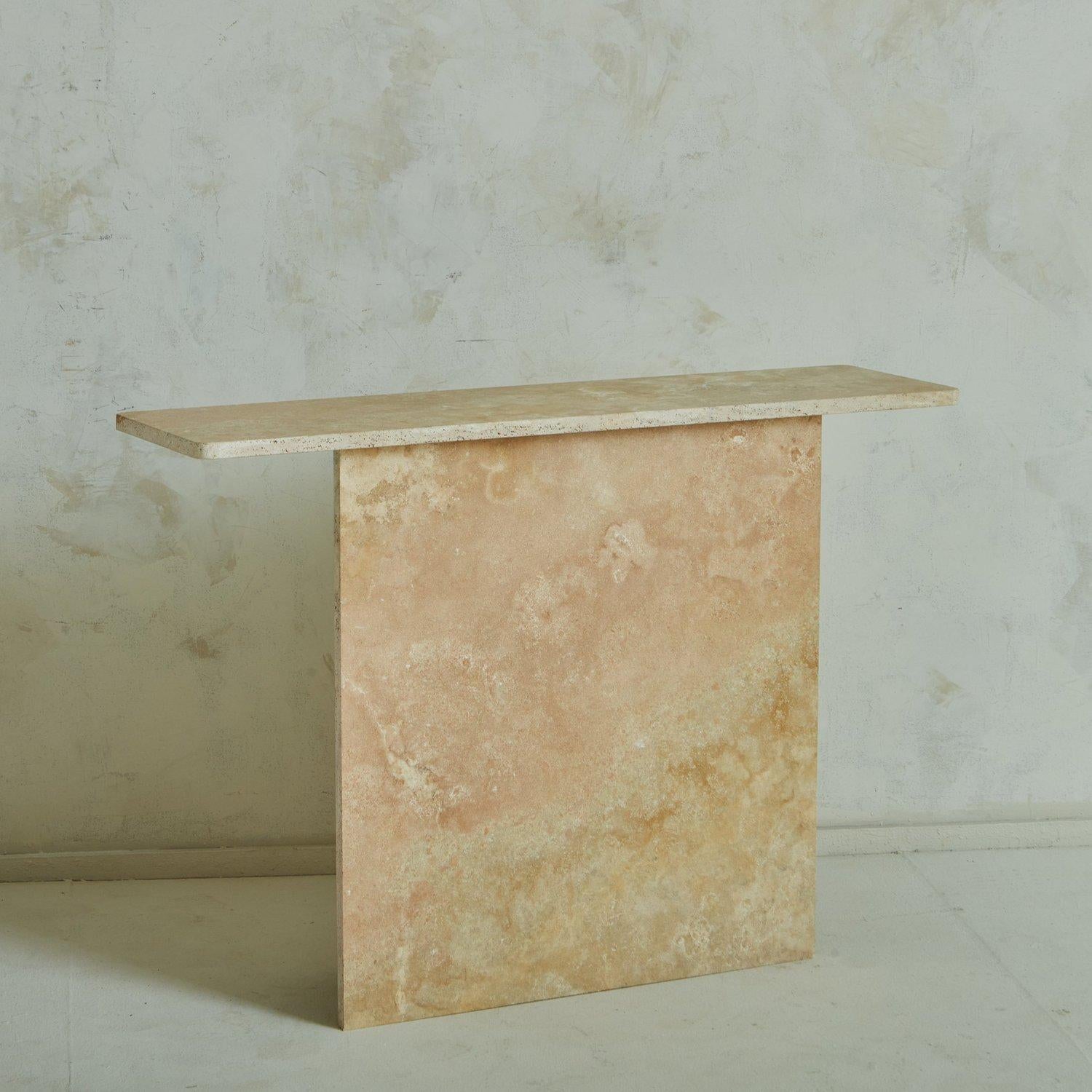Arc Console in Peachy Travertine by South Loop Loft For Sale 11