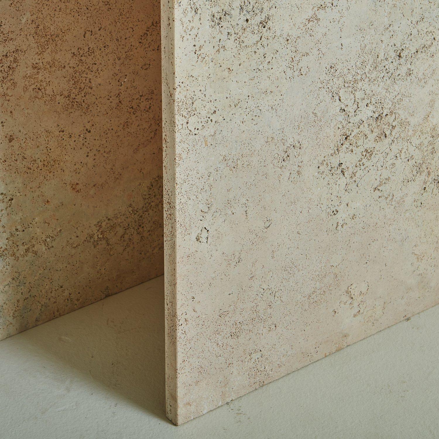 Contemporary Arc Console in Peachy Travertine by South Loop Loft For Sale